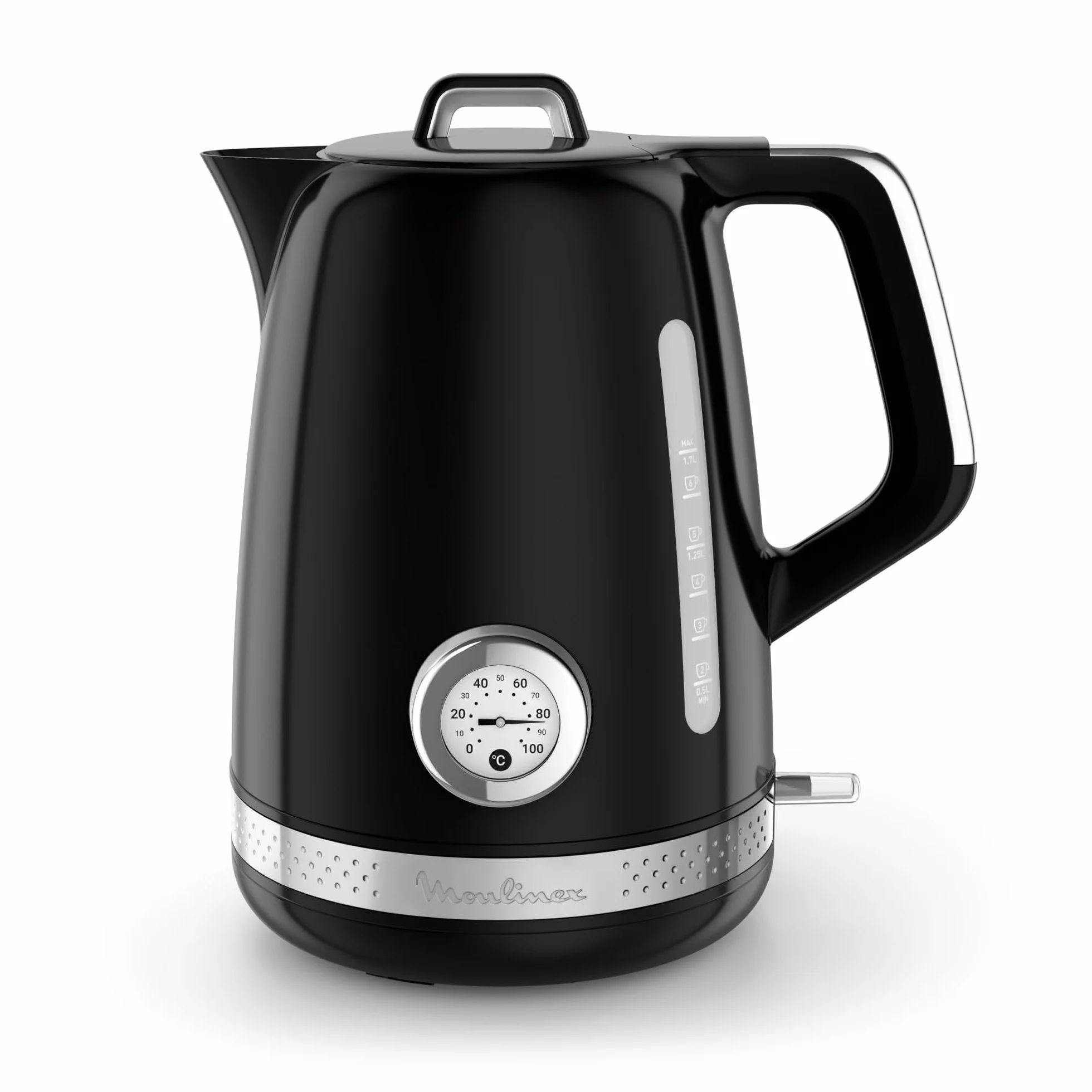 Moulinex Soleil, Bouilloire électrique 1,7L, Contrôle de la température, 2400W, Deux fenêtres de niveau d'eau, Noir, BY3558E0