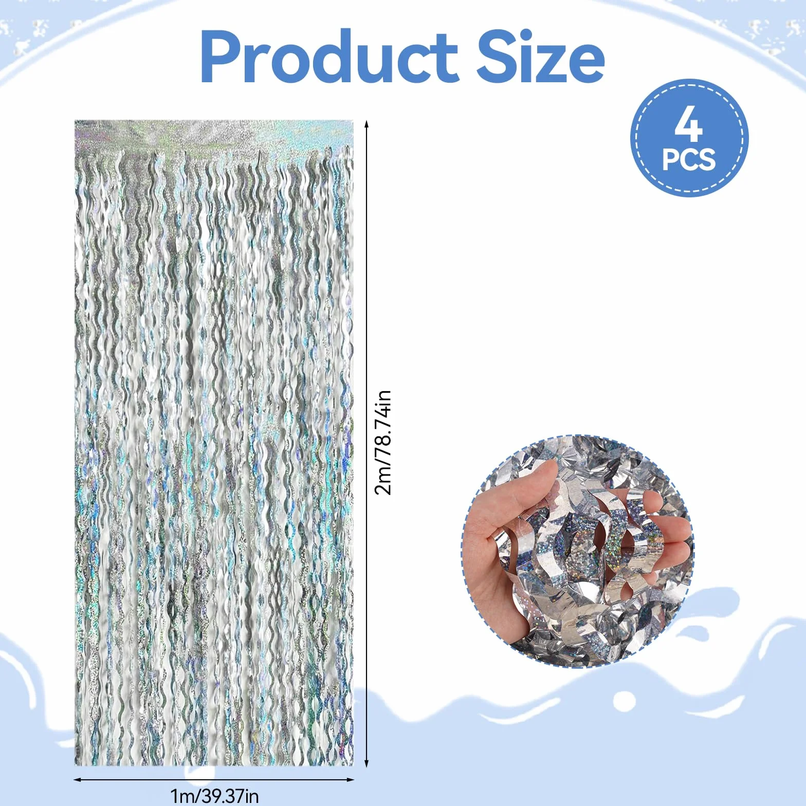 Rideau Anniversaire Argenté 1 m x 2 m Paillette Forme de S Frange Métallique pour Fêtes Mariages Photographie