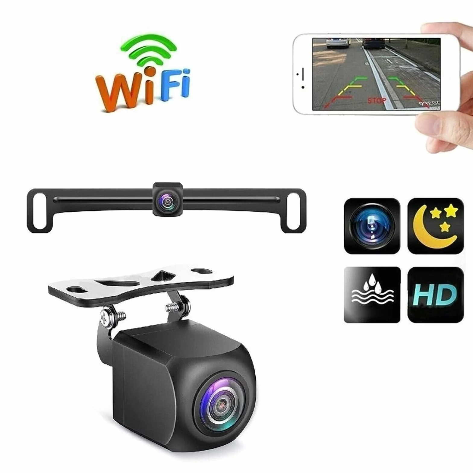 Kamera Cofania 1080P, Uniwersalna Kamera Cofania z Widokiem z Przodu do Samochodu SUV RV, Szeroki Kąt 175 Stopni, Kamera Cofania WiFi dla Systemu IOS na Tablet z Telefonem z
