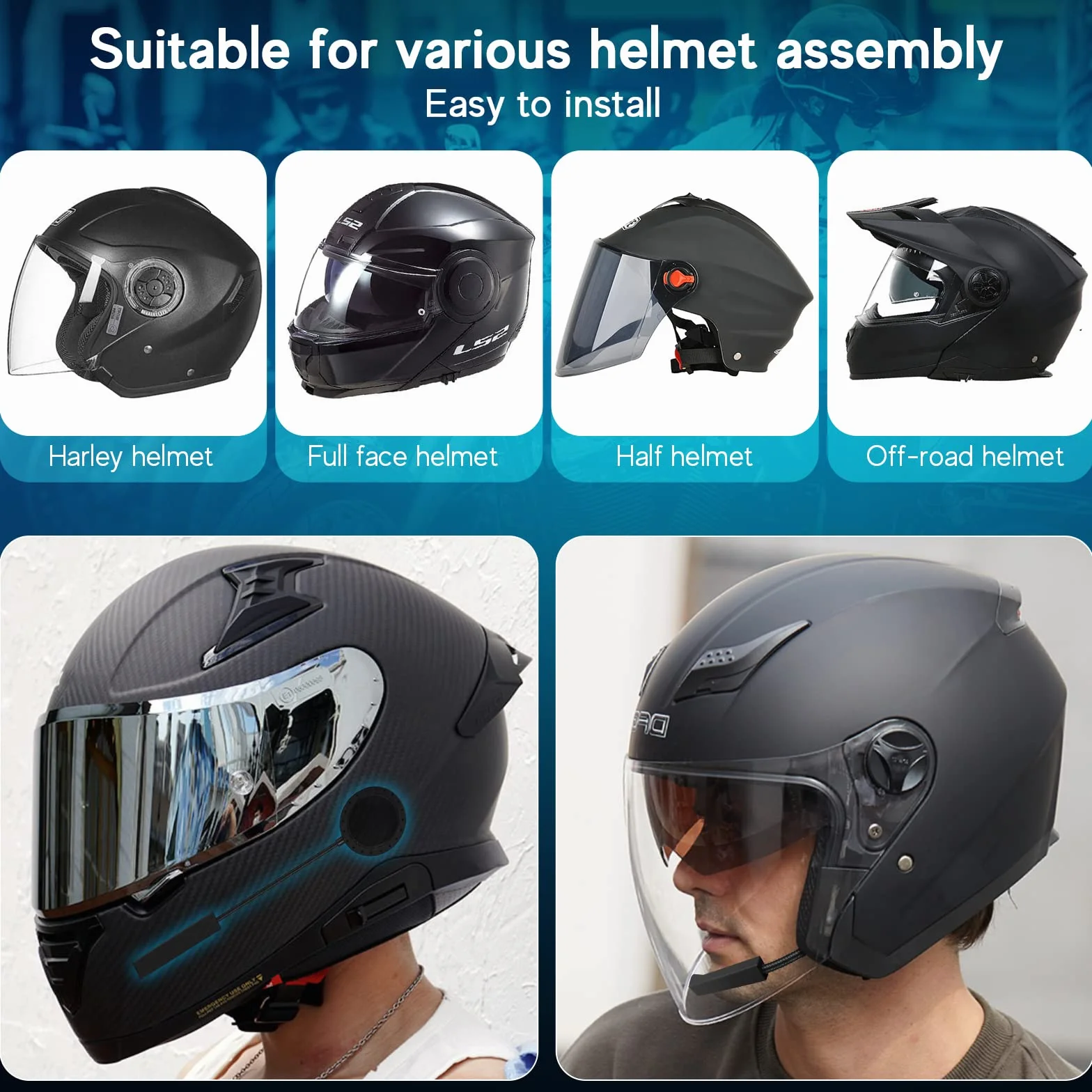 MAXTO Kask motocyklowy z Bluetoothem Słuchawki głośnomówiące głośnik Bluetooth 5.3 EDR, wysokiej jakości, automatyczny anwser