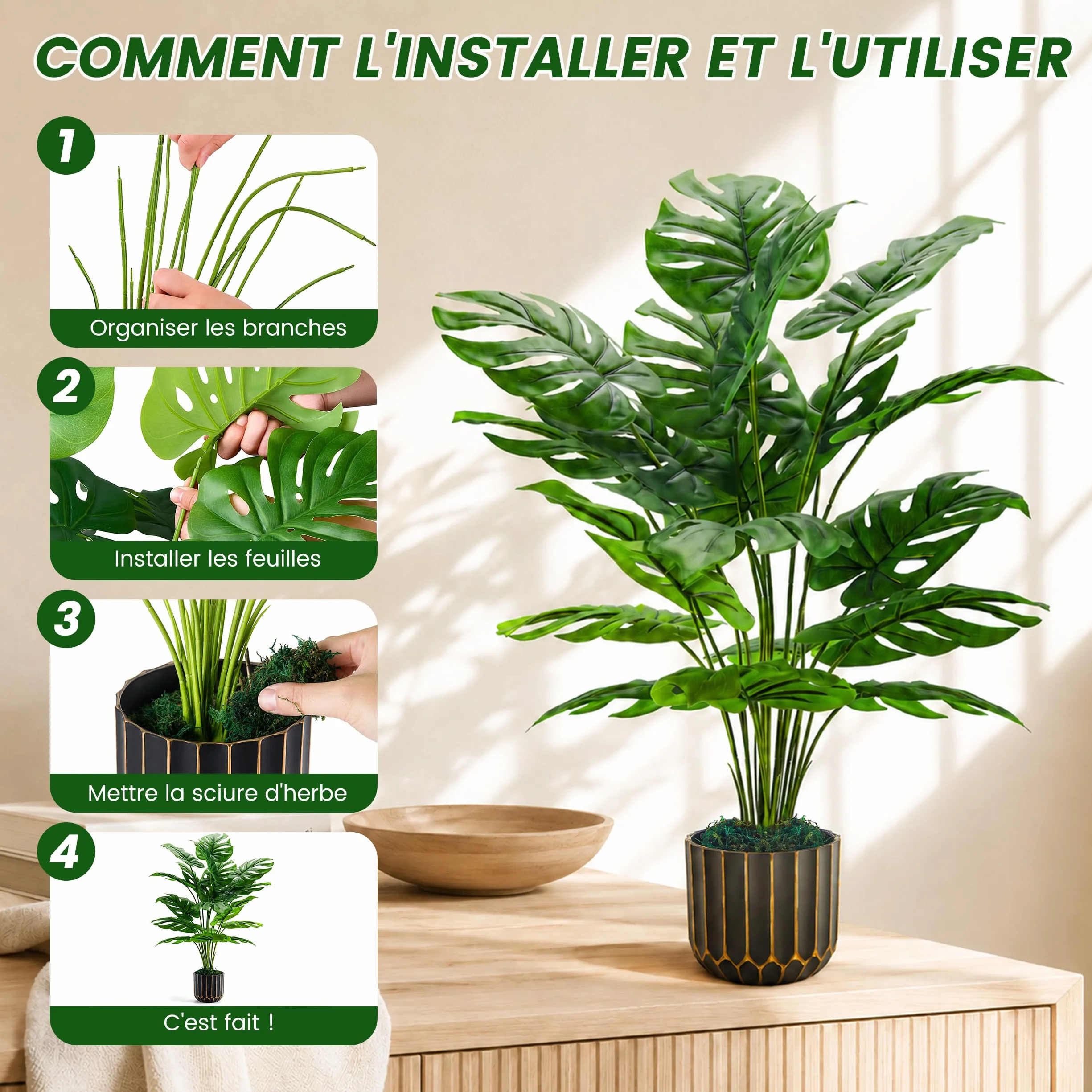 Monstera Artificielle en Pot 71cm Der Rose Plante Décoration Intérieur Salon