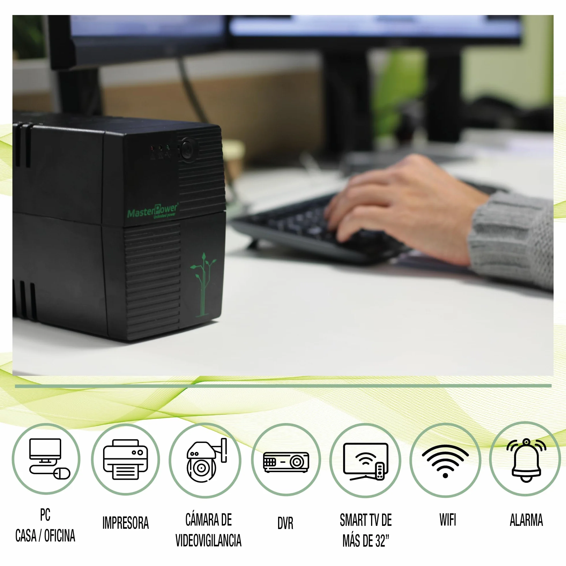Master Power, Zasilacz bezprzerwowy UPS, UPS 650 VA, stałe napięcie wyjściowe 360 W, 2 gniazda Schuko
