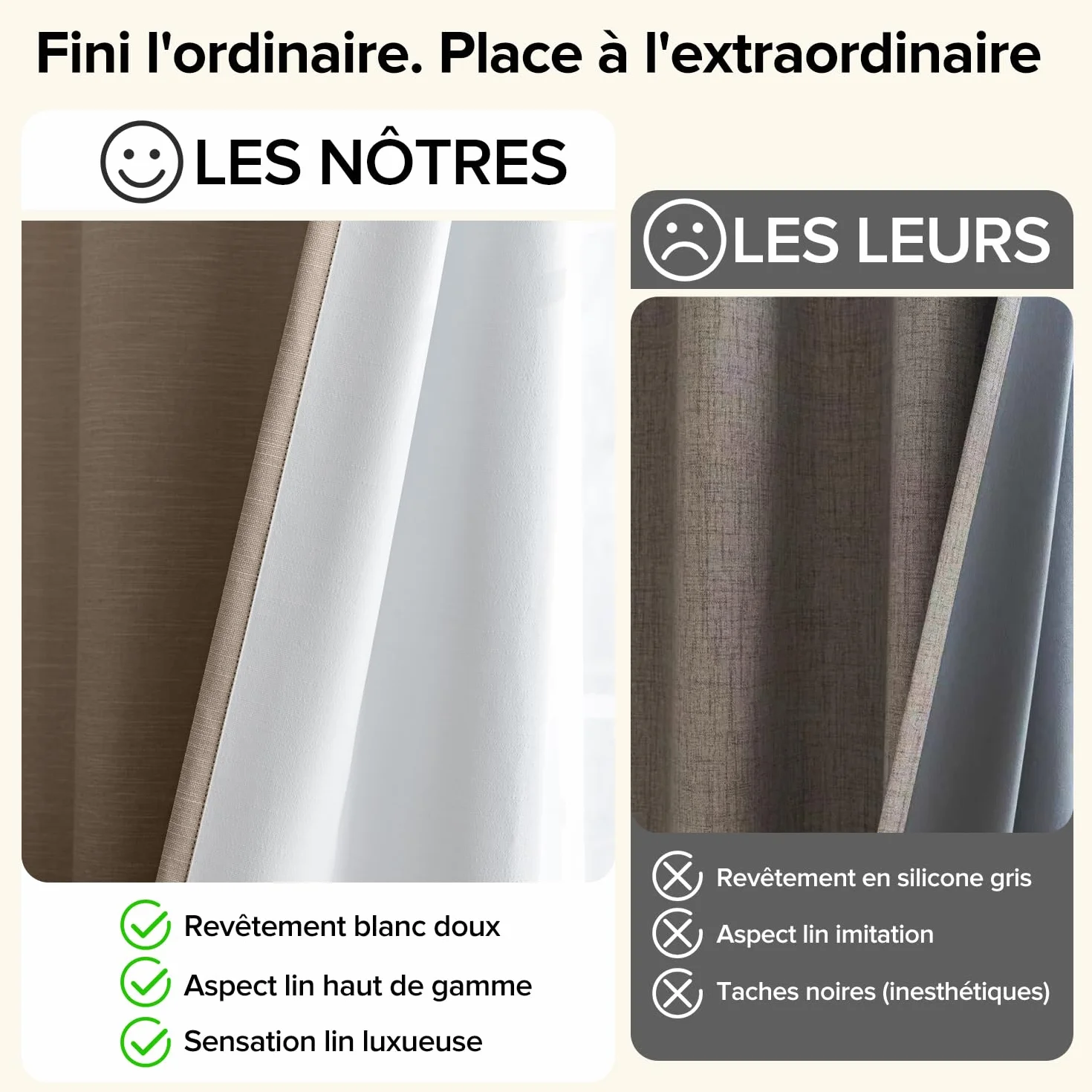 Rideau Thermique Isolant Anti Froid Lot de 2 120x140 Lin pour Salon Chambre