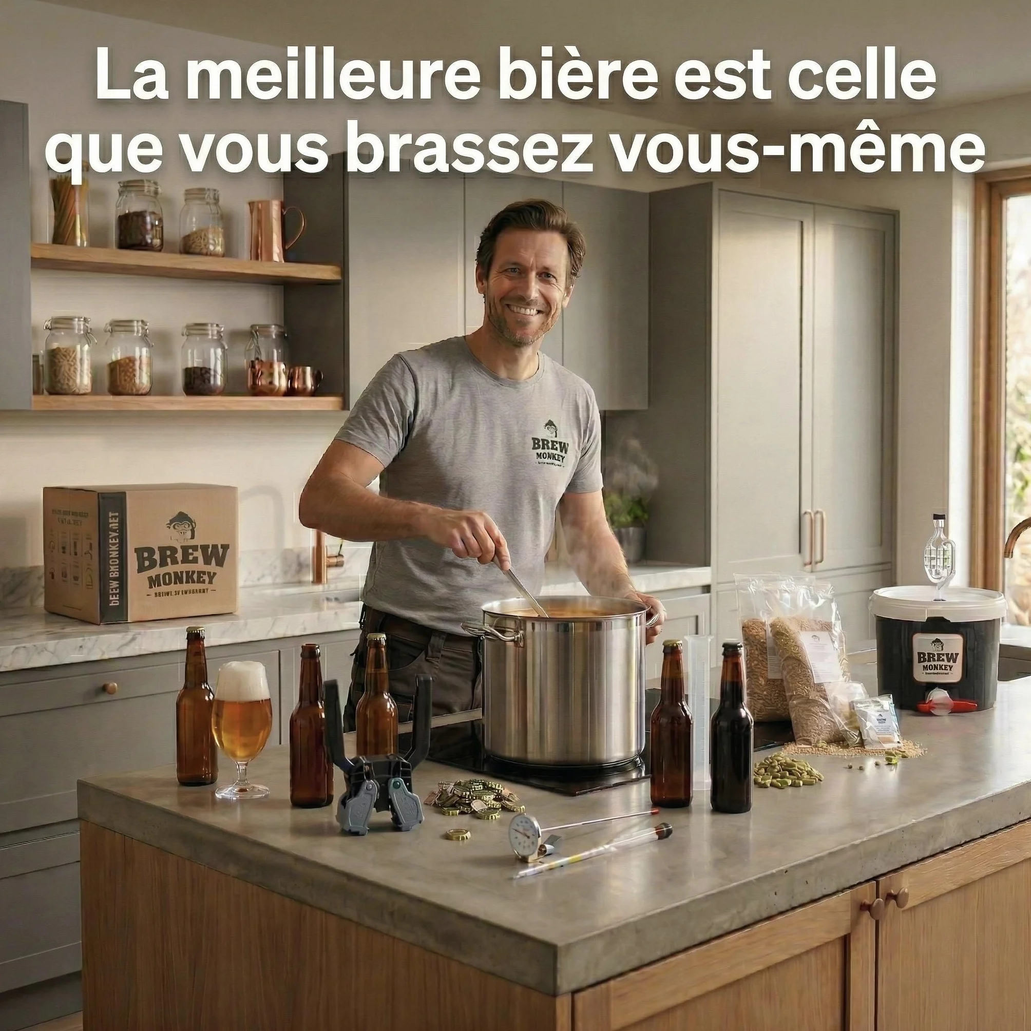 Brew Monkey® Kit de Brassage Bière Blonde | Kit Base de 5L | 6,4% ALC. | Kit Fabrication Bière | Idée Cadeau Homme | Kit Bière | Coffret Cadeau Homme | Fête des Pères