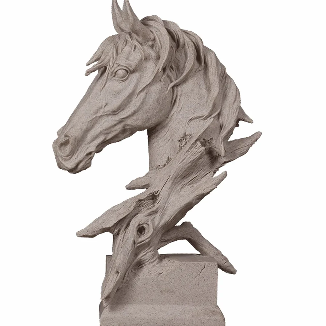 Figurine Décorative Tête de Cheval Polyrésine, Sculpture Abstraite Moderne pour Salon