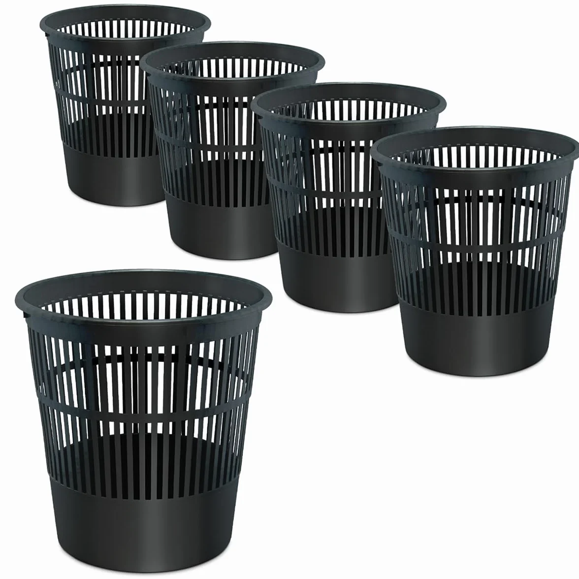 Waytex Lot de 5 Poubelles Bureau Noir 16L Plastique Ajouré