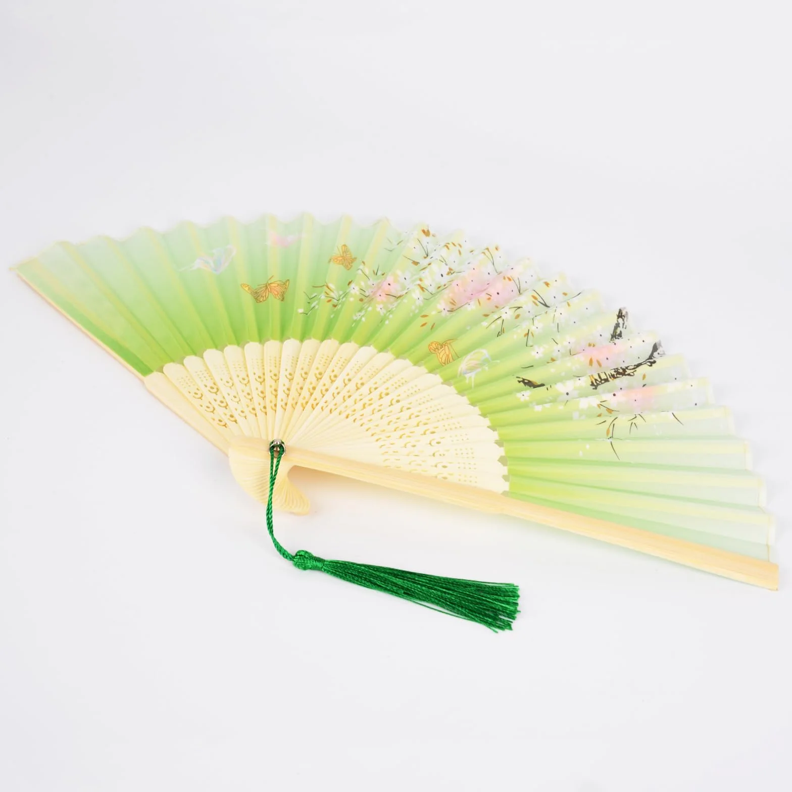 Japonais Éventail Tissu Bois Plié Chinois Soie Bambou Frange Mini Lot de 4
