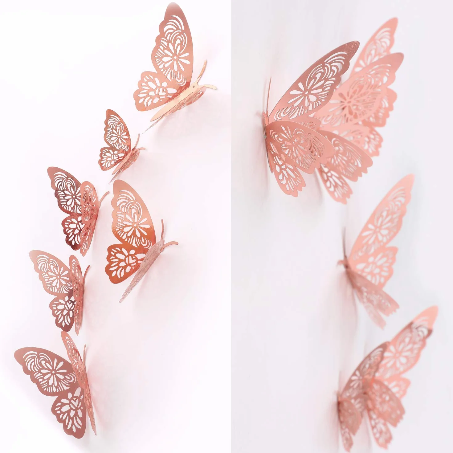 Papillon Stickers Muraux 3D 48 Pièces Décoration Rose Fête Anniversaire Mariage Maison