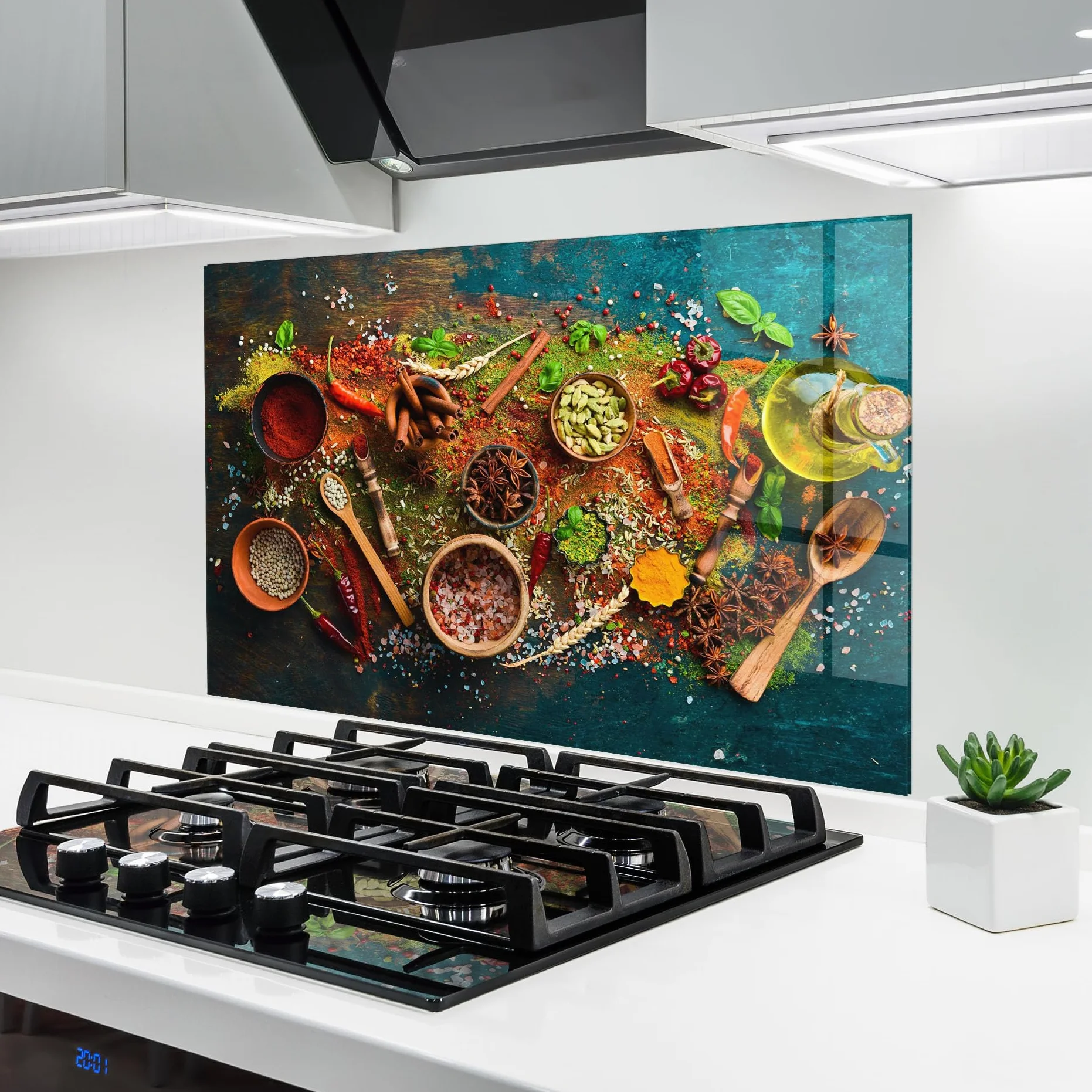 ARTHUB® Crédence de Cuisine en Verre 60x80 cm, Seasonings Mix | Protection Contre Les éclaboussures, Revêtement Mural en Carreaux, Plaque en Verre, Verre trempé, Aliments, Épices