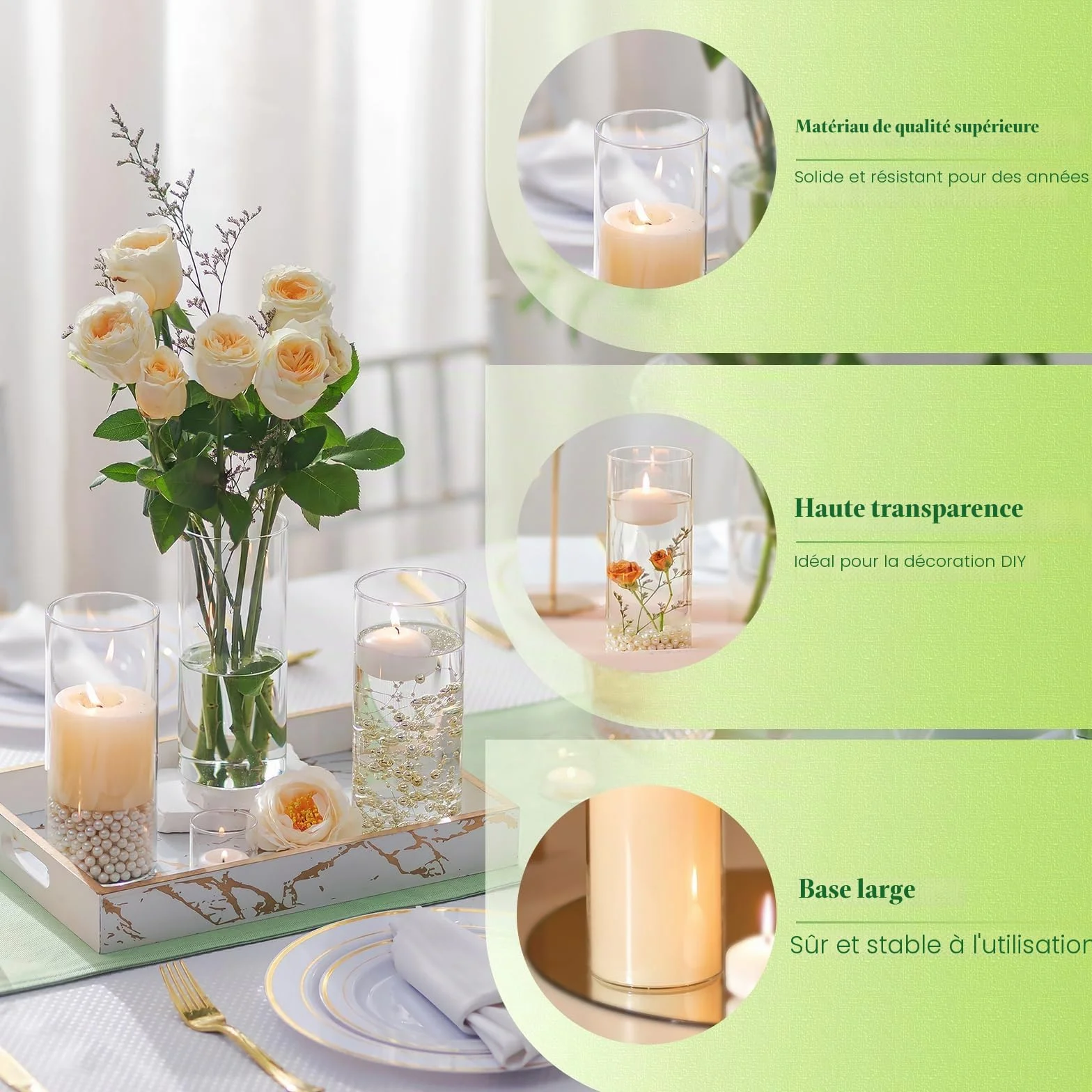 Hewory Vases Cylindriques en Verre Lot de 6, Vase en Verre Transparent de 15cm pour Fleurs, Grand Support de Bougie pour Bougies Piliers Flottantes, Vase à Fleurs Rond pour Mariage, Centre de Table
