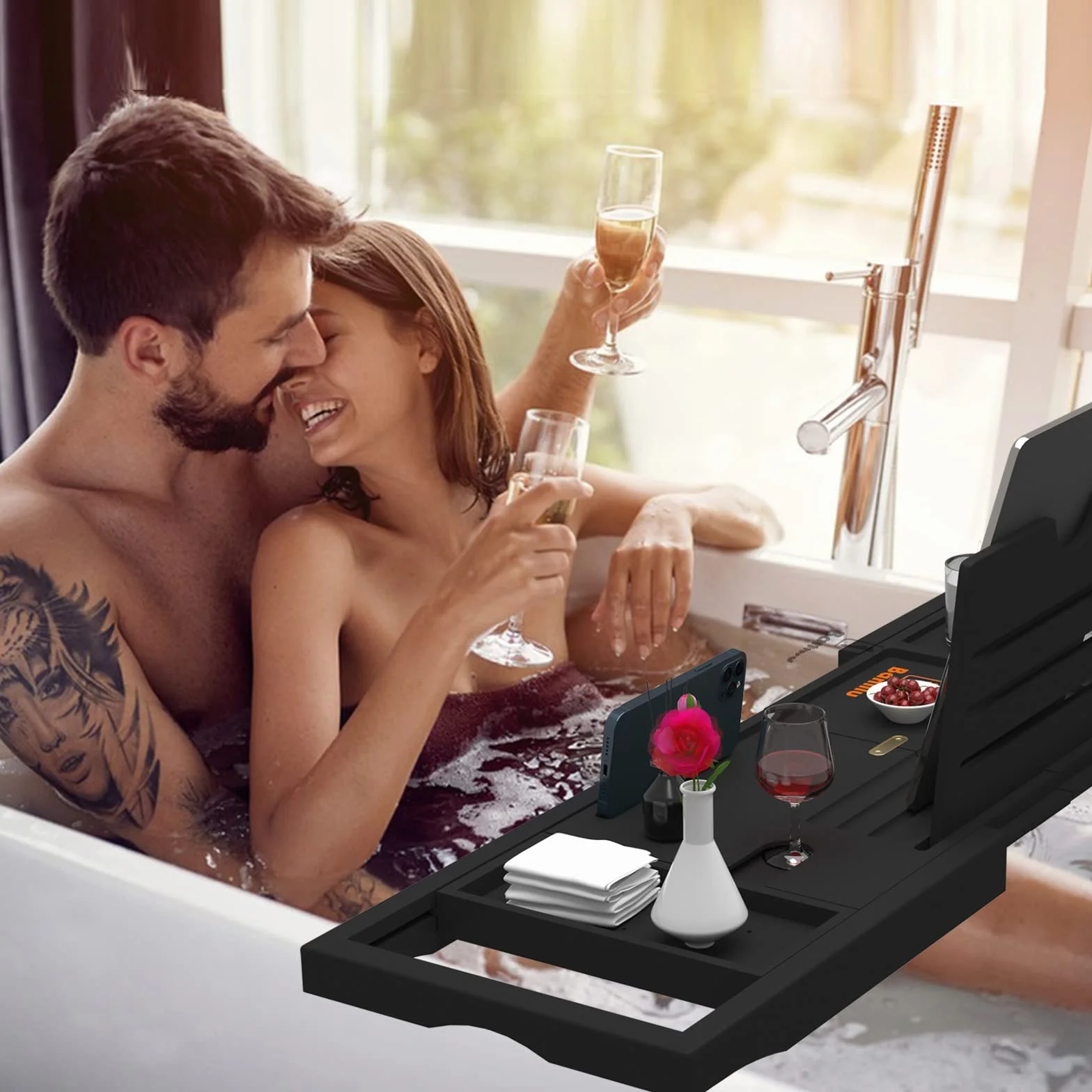 Plateau de Baignoire Extensible - Plateau de Salle de Bain Réglable - Plateau de Luxe