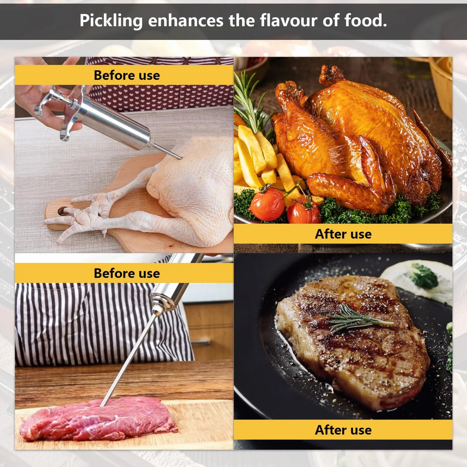 Seringue Alimentaire en Acier Inox 60 ml avec 3 Aiguilles – Seringue à Marinade pour Viande et BBQ
