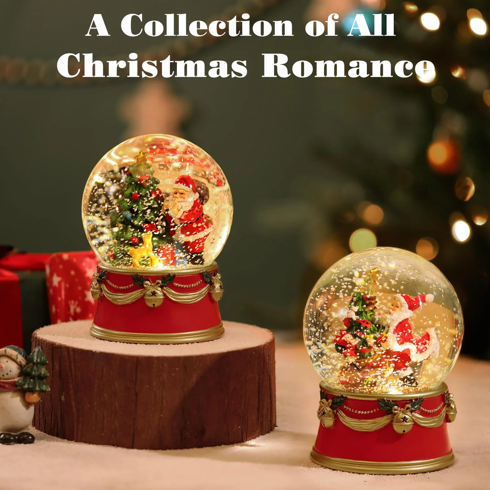 Lewondr Boule à Neige de Noël, Boule à Neige Électrique du Père Noël avec Flocon de Neige et Lumières, Boule à Eau de Noël Alimentée par Piles, Décoration de Noël pour Les Fêtes de Fin d'Année, Rouge