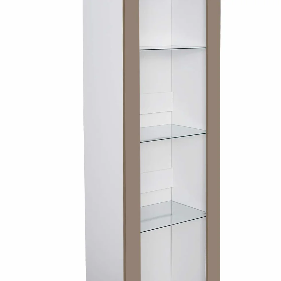 Panana Vitrine Lumières LED Meuble de Rangement avec Etagères sur Salon, Bureau, 55 x 35 x 166 cm (Gris+Blanc)