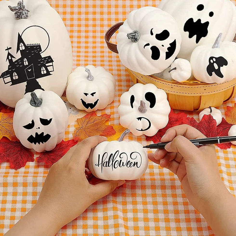 Lot de 7 citrouilles artificielles blanches décoration automne Thanksgiving Halloween