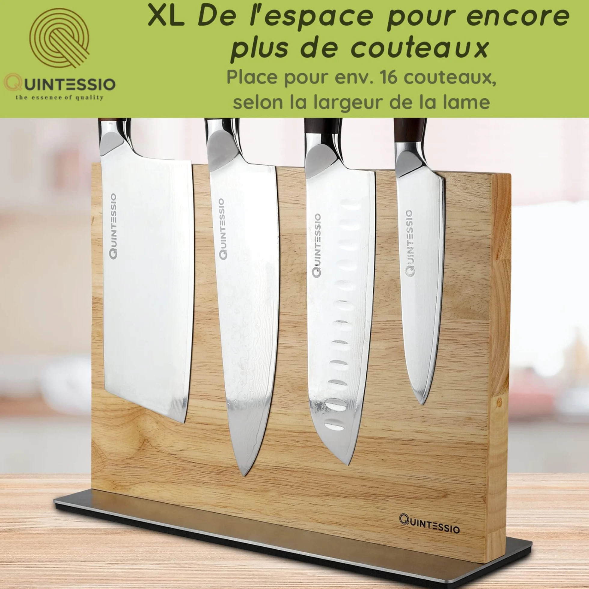 QUINTESSIO - XL Porte couteaux aimanté - bloc à couteaux magnétique des deux côtés - porte-couteaux magnétique - support couteau de cuisine - bloc à couteaux cuisine vides en bois - chêne clair