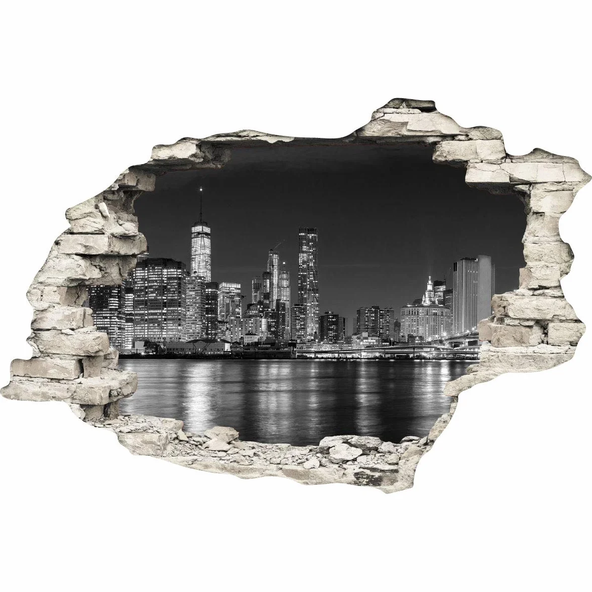 Stickers adhésifs Effet 3D New York Skyline 60 x 90 cm Décoration murale trompe l'œil