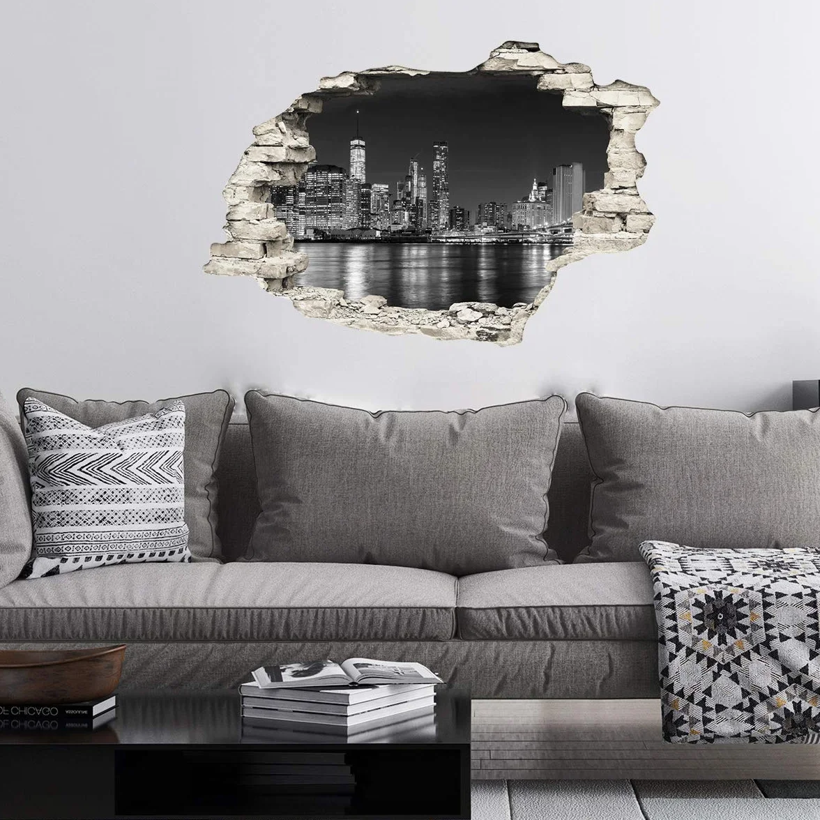 Stickers adhésifs Effet 3D New York Skyline 60 x 90 cm Décoration murale trompe l'œil