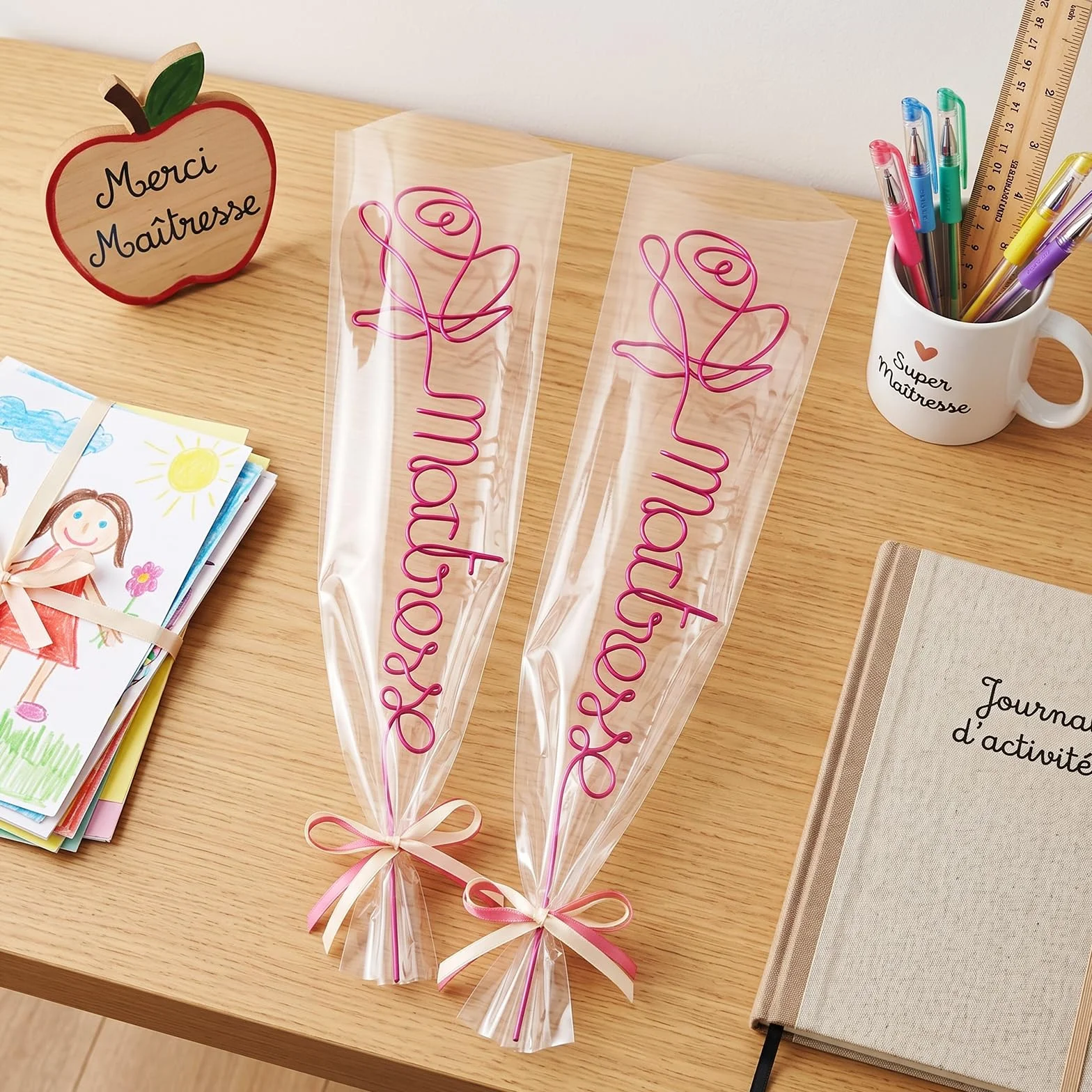 Fleur en Fer Maîtresse Rose en Fil Métal Artisanat Créatif Cadeau Fête des Enseignants
