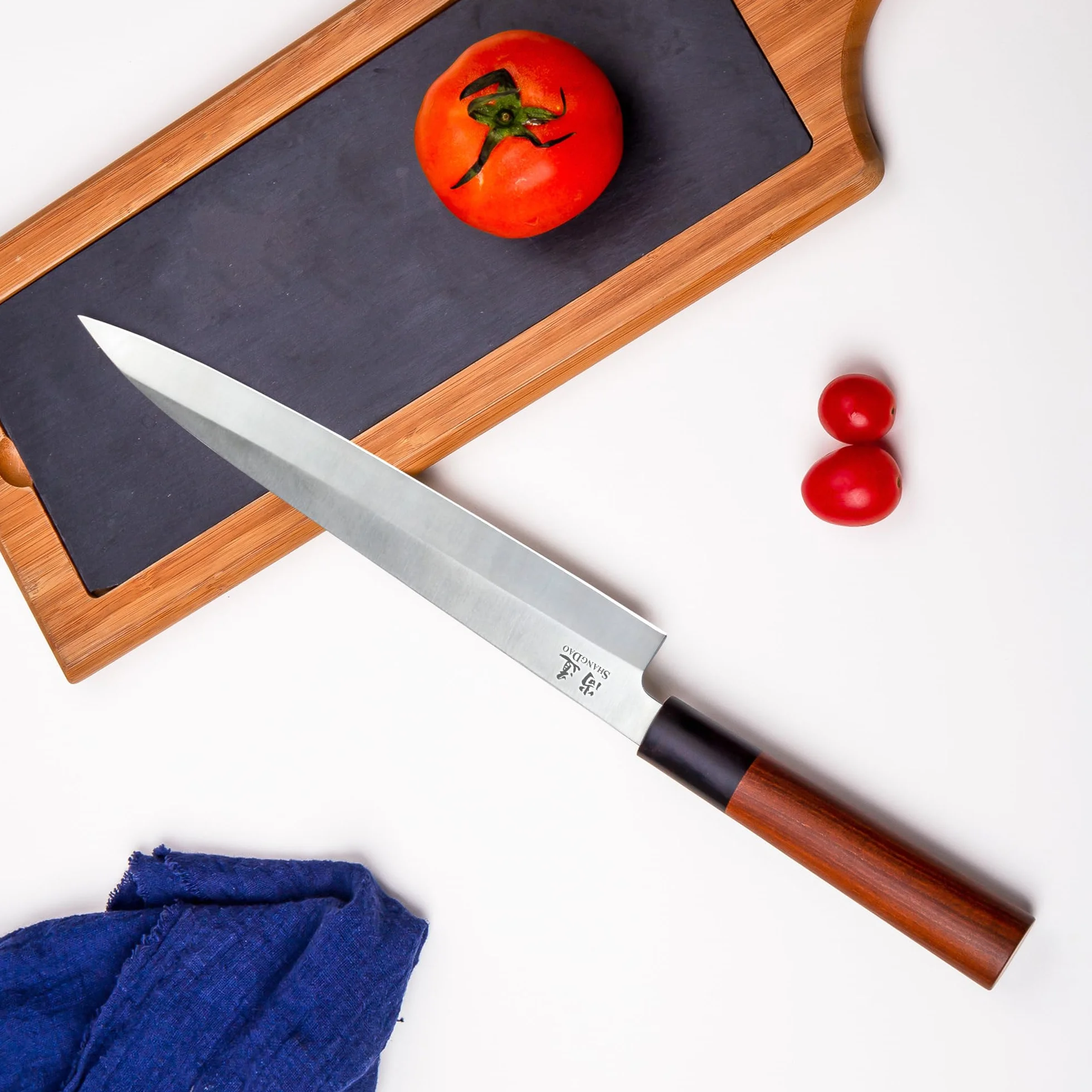 SHANGDAO Couteau à sushi Sashimi 10 pouces, couteau japonais Yanagiba pour couper les filets et trancher le poisson, acier inoxydable allemand de qualité supérieure et manche en bois traditionnel