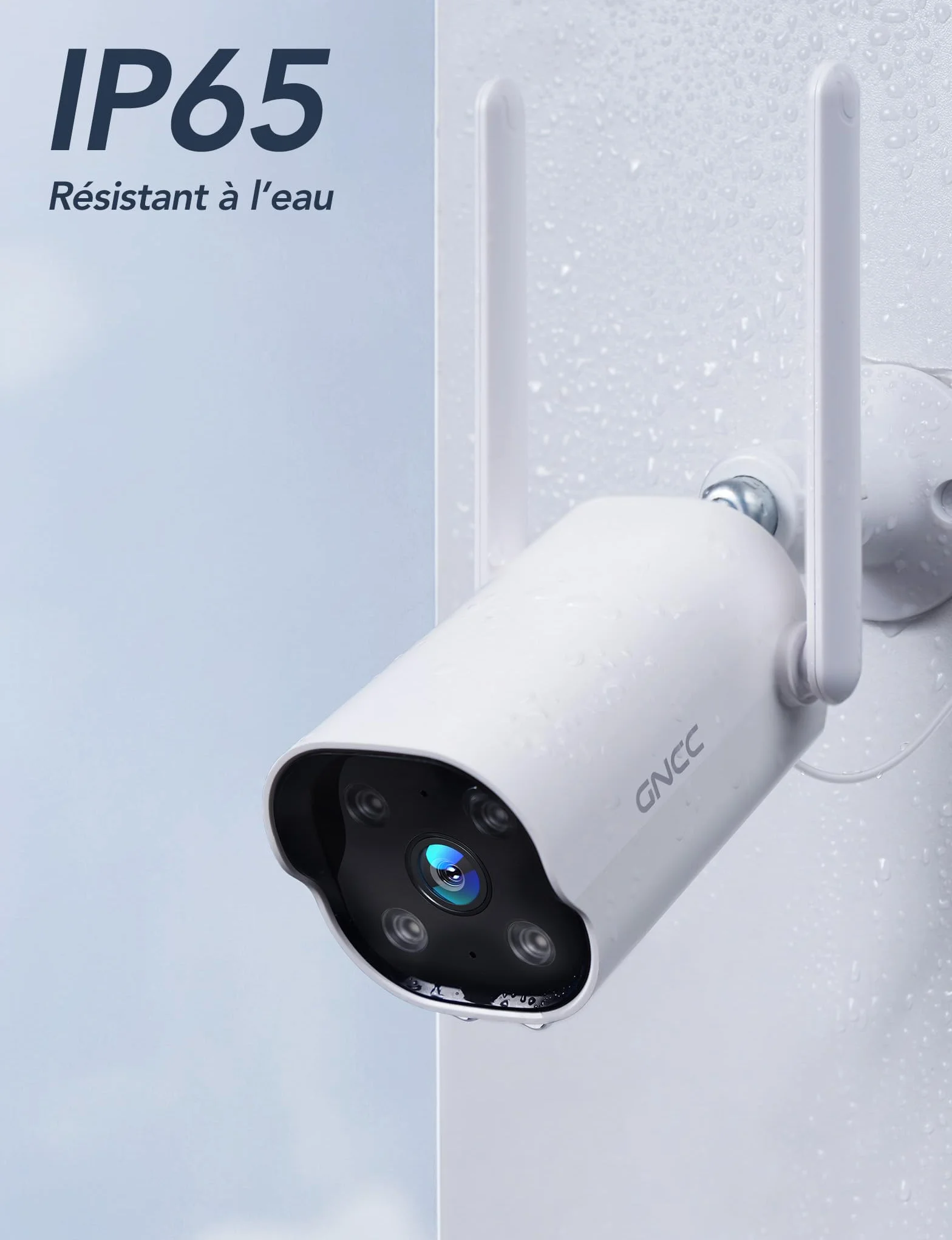 GNCC GT1Pro zewnętrzna kamera bezpieczeństwa 2K, kamera CCTV do domu, odporna na warunki atmosferyczne IP65, noktowizor, wykrywanie ruchu AI, alarm syreny, 2-drożny dźwięk (biały-2P)