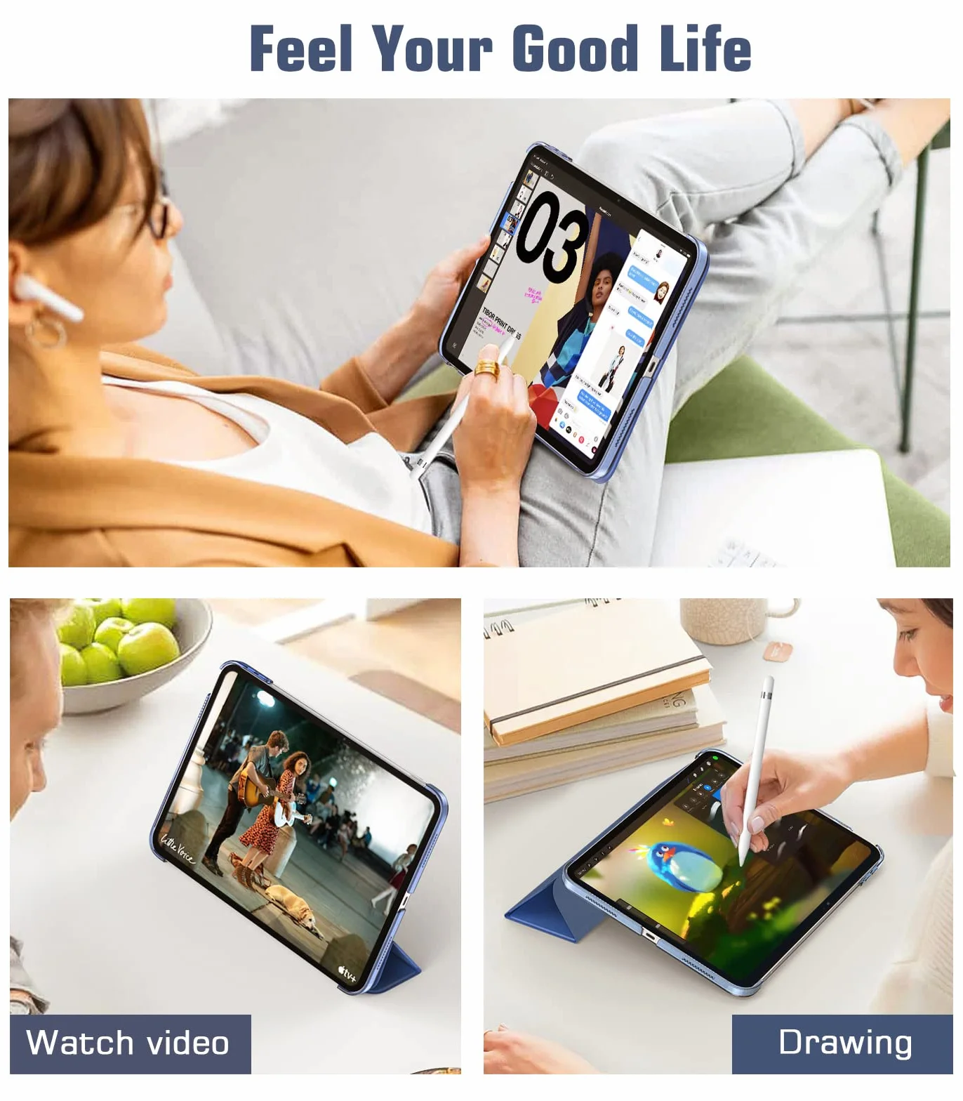 TiMOVO Coque iPad 11ème Génération 11 Pouces 2025, iPad 10ème Génération 10,9 Pouces 2022, Housse Arrière Translucide PC Bleu Abysse