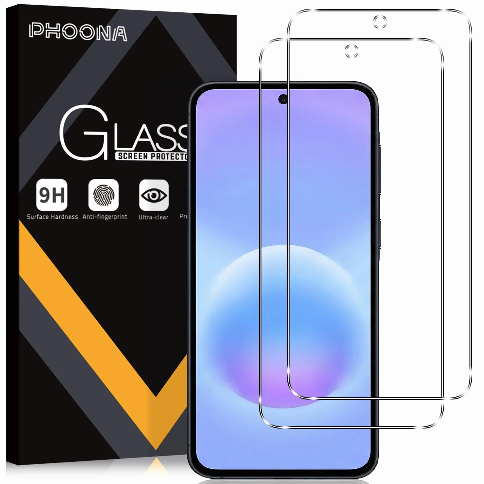 Phoona 2 sztuki szkła hartowanego do Samsung Galaxy A57, Ultra HD, przezroczysta folia ochronna o twardości 9H, ochrona przed odciskami palców, bez pęcherzyków powietrza, ochrona ekranu do Samsung A57
