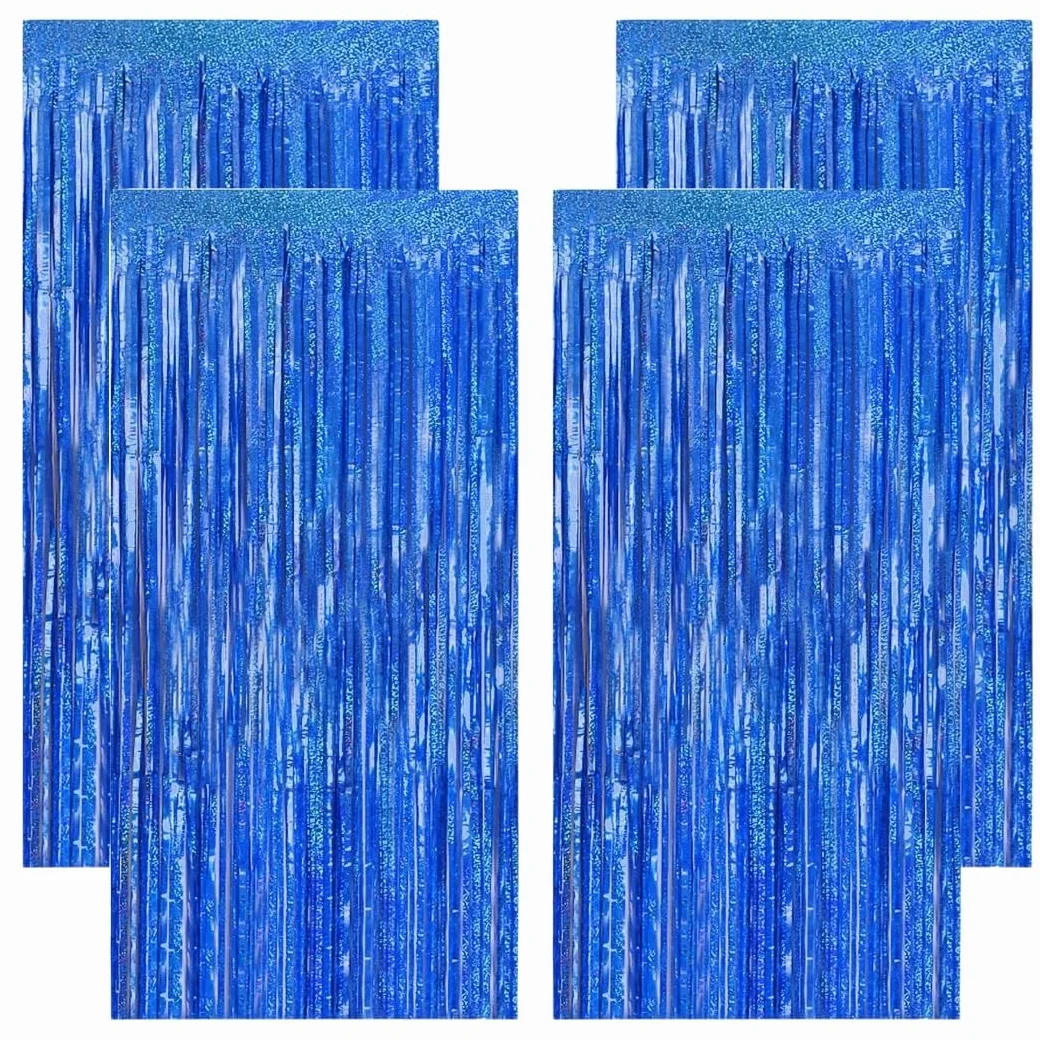 Lametta Métallique 1m x 2,5m Fond Photo Fête Anniversaire Fille Princesse Licorne Baby Shower Rose Photobooth Party (Bleu)