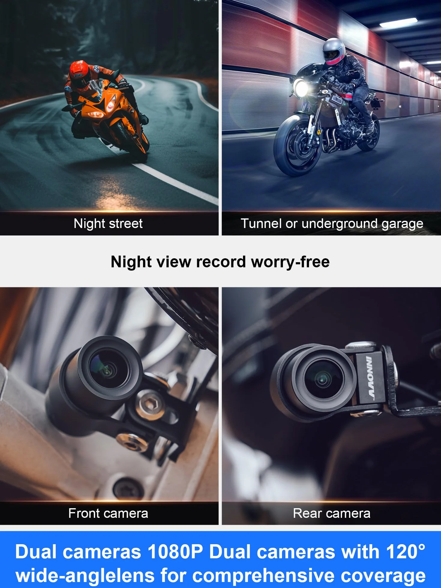 INNOVV N2 Motocyklowa kamera samochodowa Carplay, ekran dotykowy 15.2 cm, obsługa systemu Android Auto i iOS, przednia i tylna kamera 2K + 2K z nawigacją GPS, tryb parkowania, muzyka, Wi-Fi 5,8 G