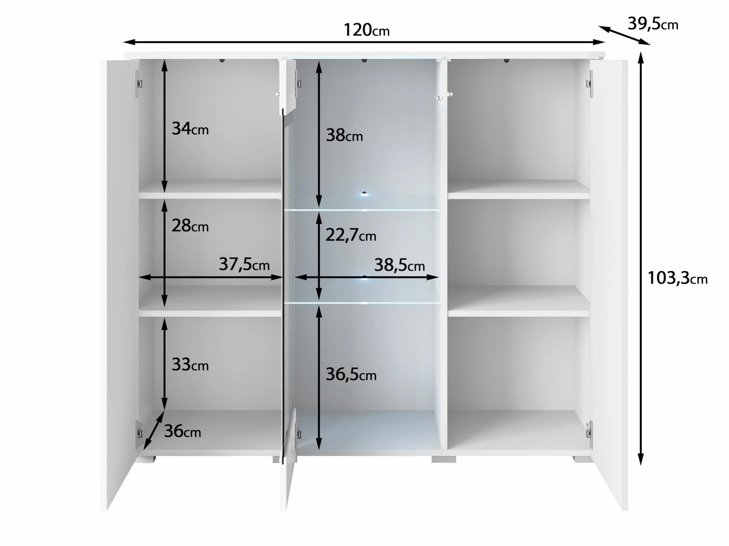 MINIO go for it - Buffet Salle a Manger Veve, Buffet Haut 120 cm Longueur, Meuble Vitrine Chêne Wotan - sans éclairage LED