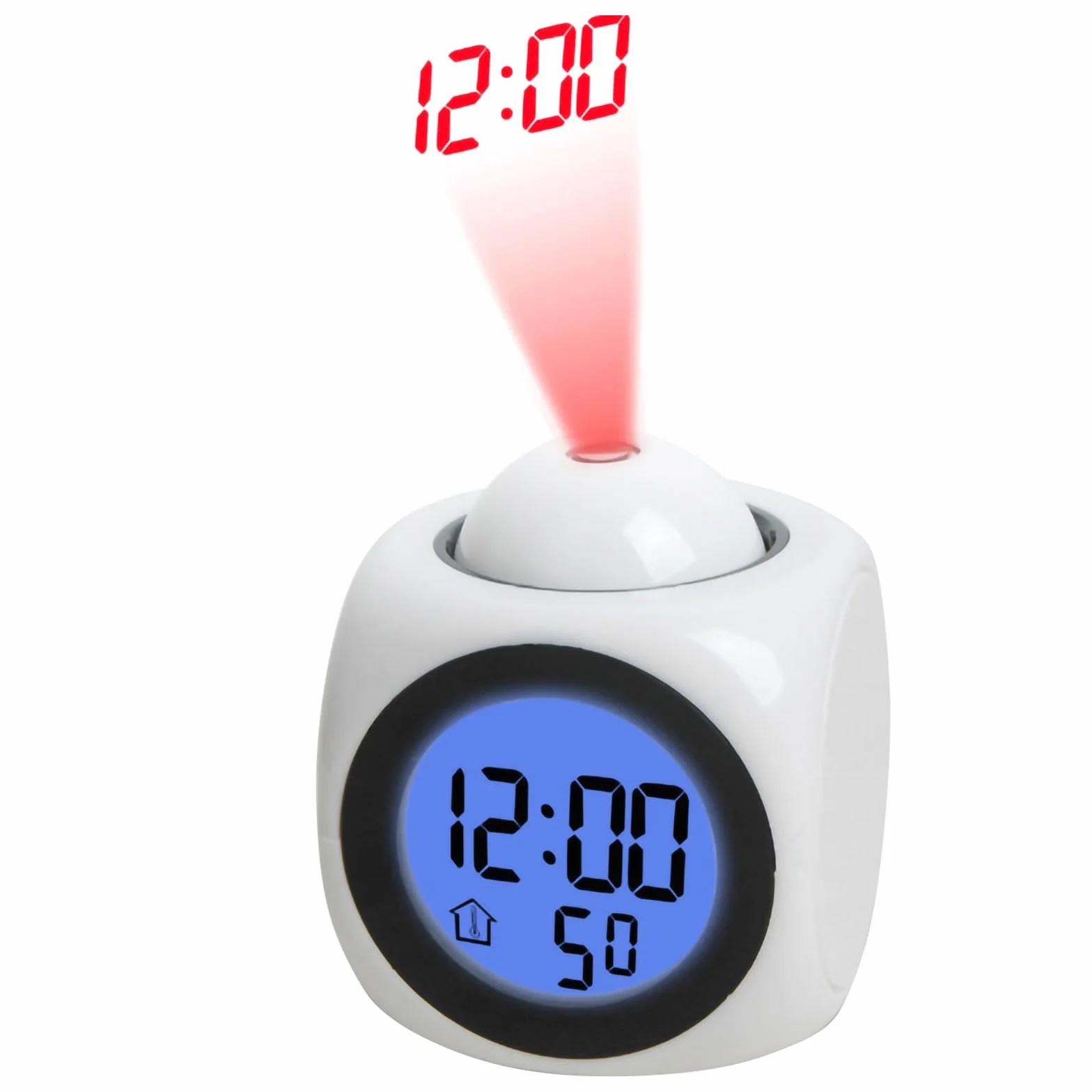 Réveil à Projection Plafond Heure Numérique, Horloge de Table Projecteur Multifonction LED USB Fonction Vocale Blanc