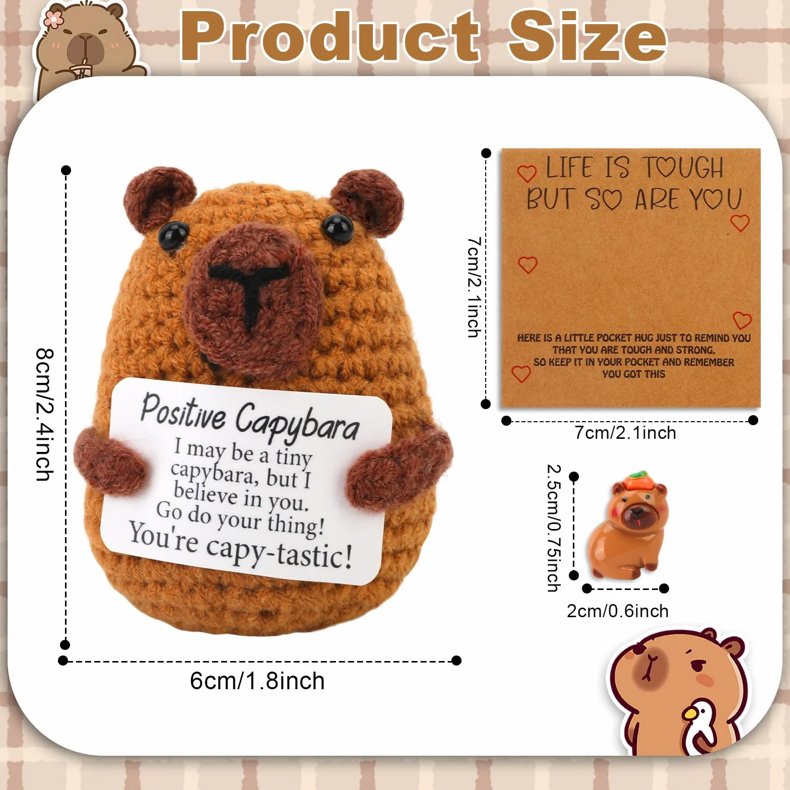 Peluche Capybara Tricoté avec Carte Motivante, Cadeau Rigolo Anniversaire pour Famille, Amis