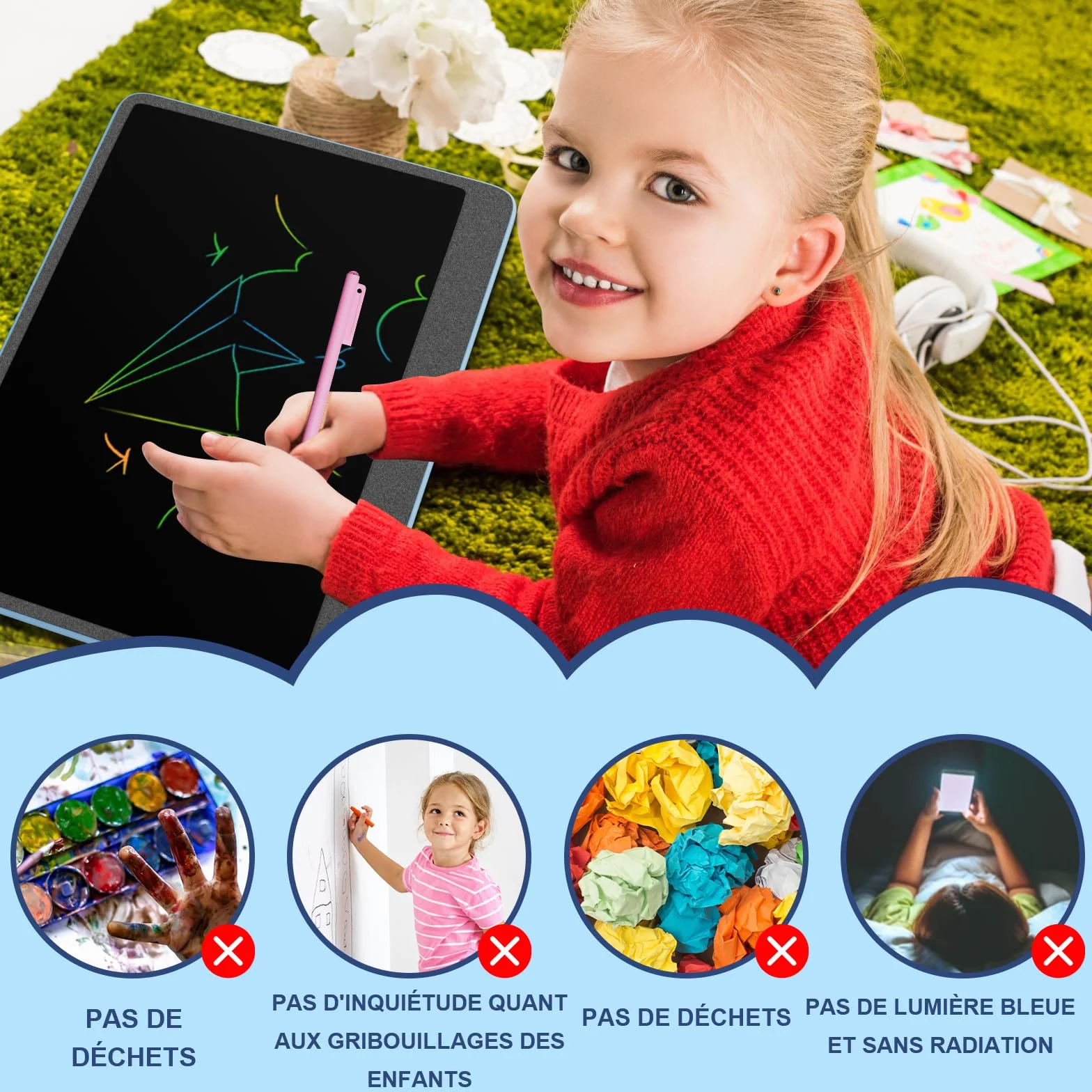 Electight Tablette d'écriture LCD Colorée 16 Pouces, Tablette Graphique Enfants, Jouet Éducatif - Bleu