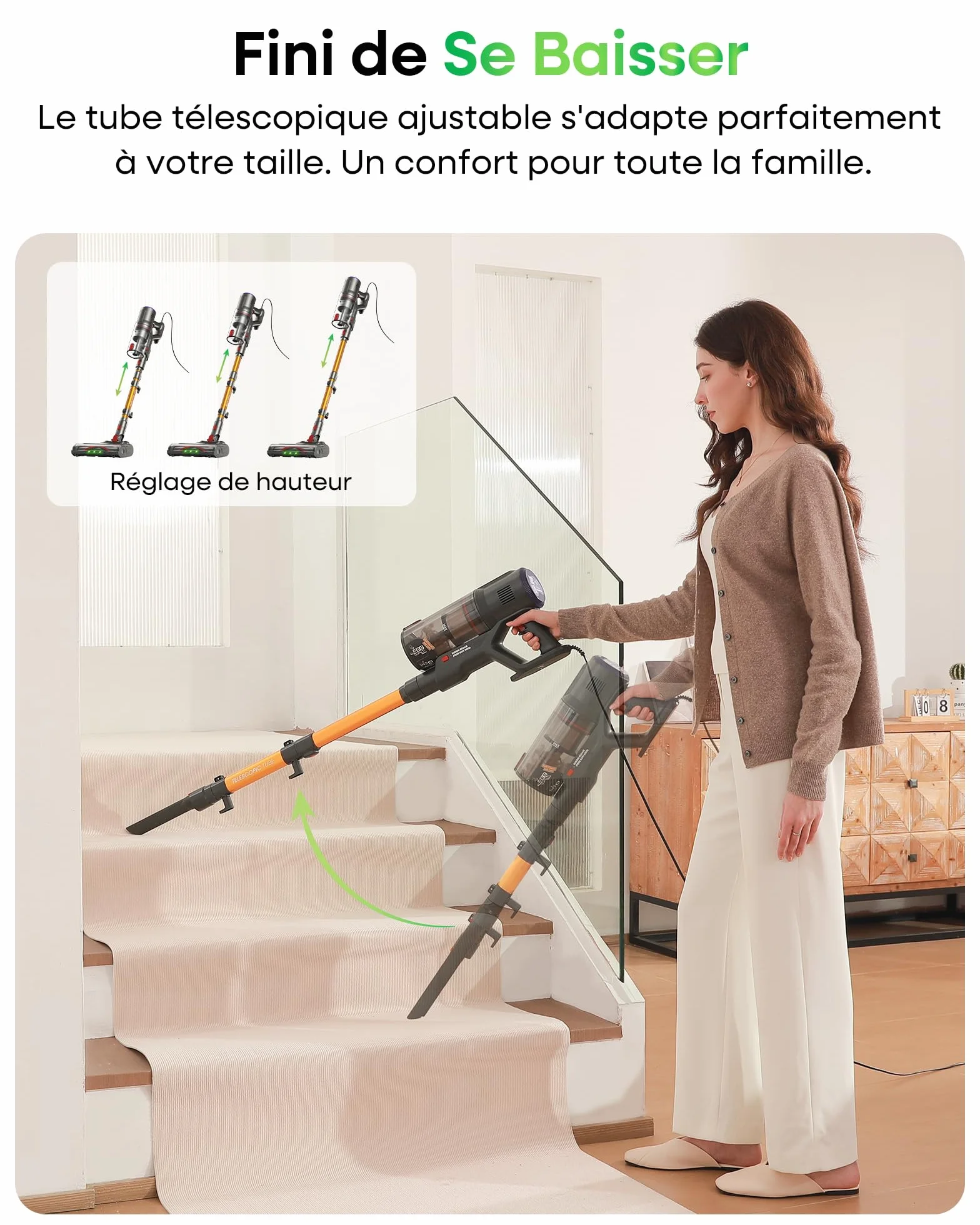 FAMIVAC FV2 Aspirateur Balai avec Fil, 65Kpa/600W Aspirateur sans Sac Puissant, Brosse Matelas, 1,3KG Léger, Câble 7M, 1,5L, Brosse Anti-Enroulement & Autoportante pour Tapis, Sols, Poils d’Animaux