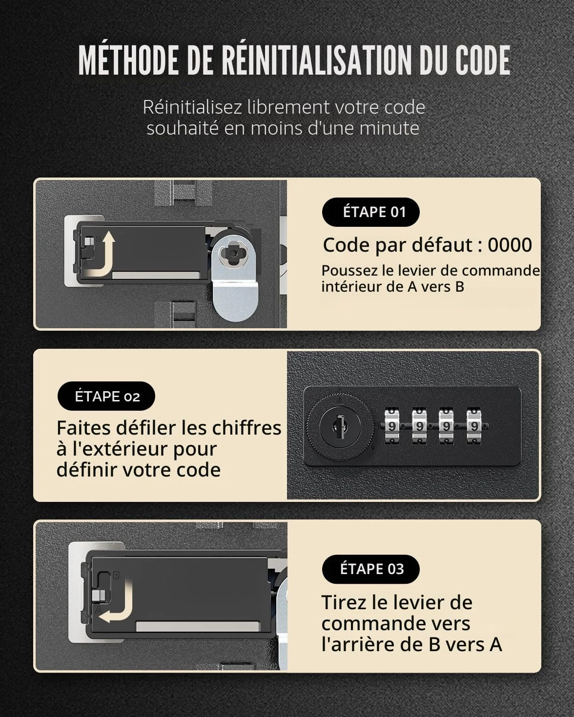 Uniclife Armoire à Clés 60 Positions Combinaison Serrure à Clé Réinitialisable Boîte à Clés Numérique Sécurité Noire