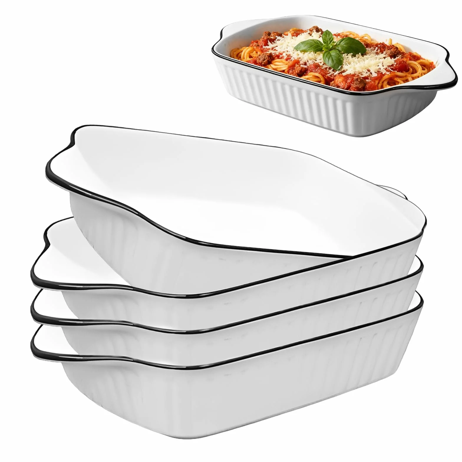 Lot de 4 Petits Plats de Cuisson en Céramique, 26,5 cm Plats de Cuisson Carrés, Plats à Four Rectangulaire En Porcelaine, Plats à Lasagnes Rectangulaires four Lasagnes, Tiramisu