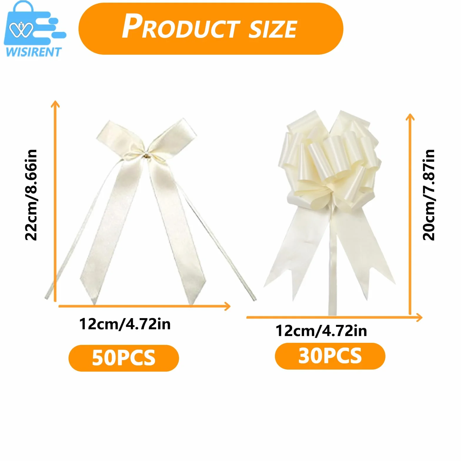 80 Pcs Decoration Voiture Mariage Beige Ruban Noeud
