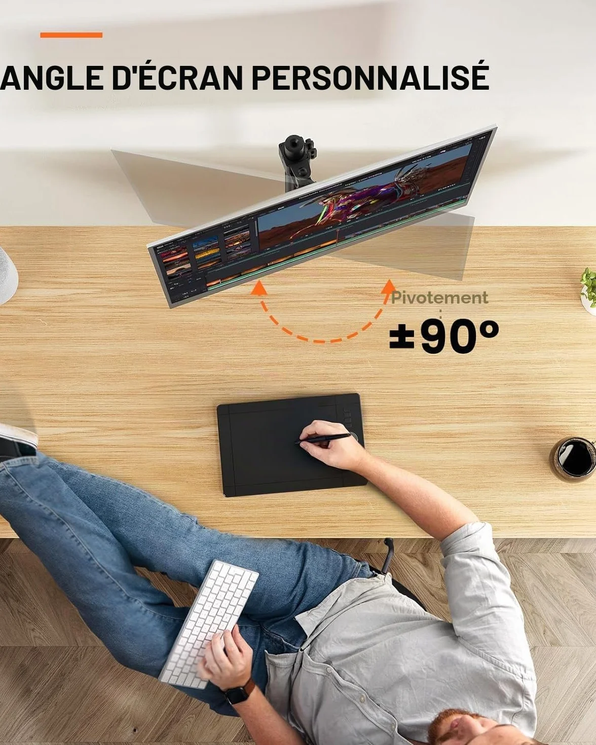 ErGear Bras Ecran PC Réglable en Hauteur 42 cm, Support Moniteur 13-32 Pouces, VESA 75/100 mm, 8 kg Gaming