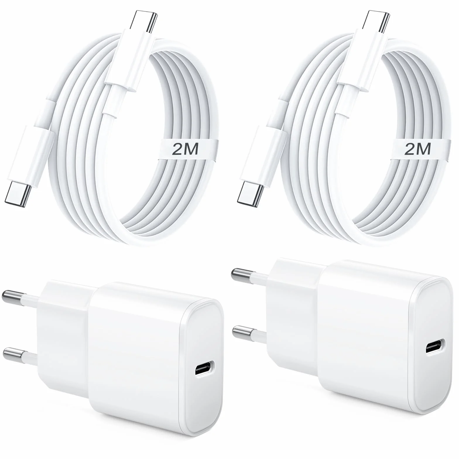 Chargeur Rapide 20W USB C pour iPhone 17 16 15, 2Pack avec Câble Type C 2M