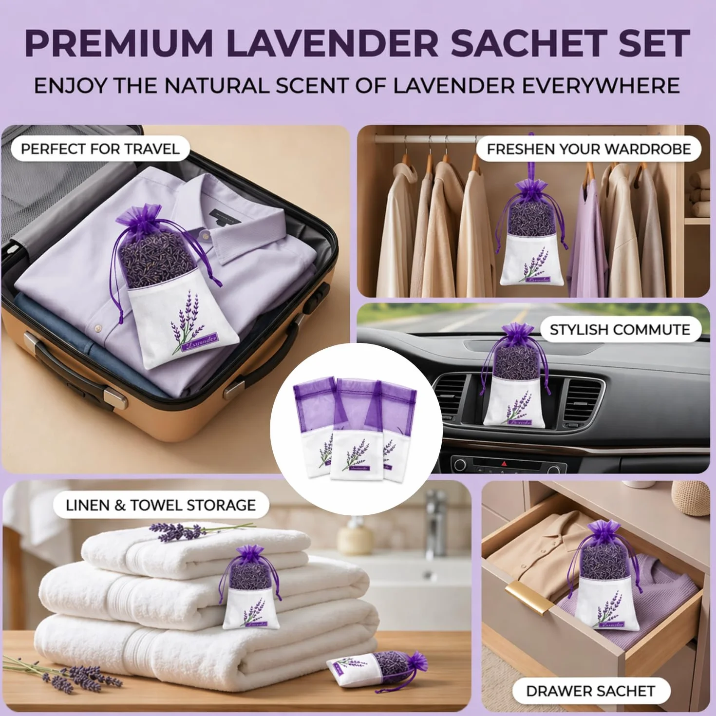 Sacs Lavande Cordon Lot de 20 Sachets Tissu Respirant Anti Mites Armoire