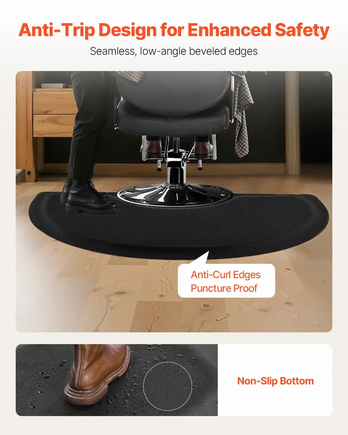 VEVOR Tapis de Chaise de Salon Coiffure, 1520x910x13 mm, Tapis de Sol Salon Coiffeur Anti-fatigue pour Base de Chaise Circulaire, avec Surface PVC, Facile à Nettoyer, Bords Biseautés Anti-trébuchement