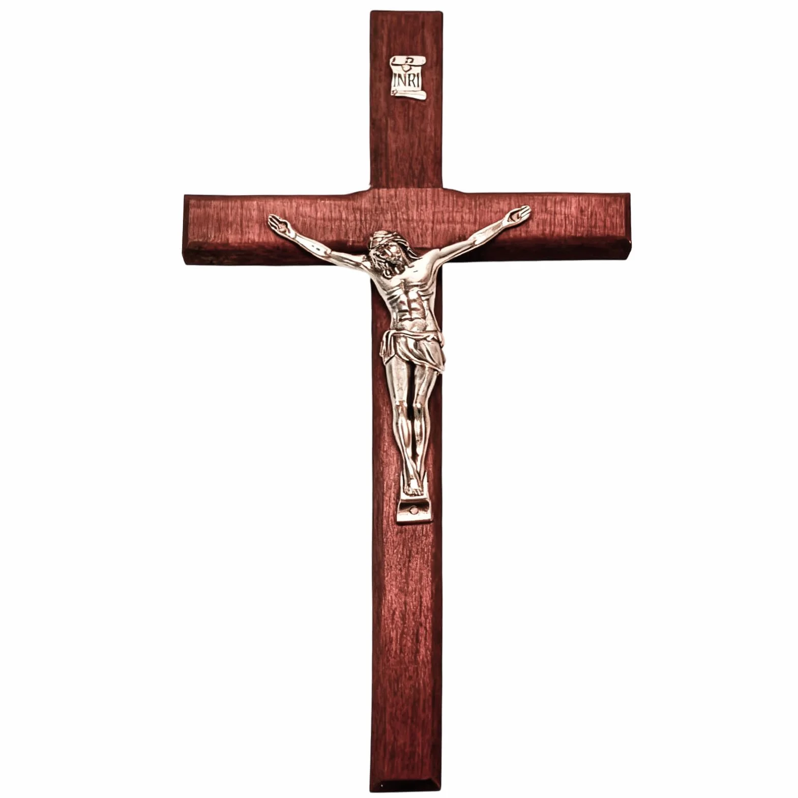 Crucifix mural en bois 20 × 11,5 cm croix catholique avec Jésus-Christ décoration chrétienne aspect platine