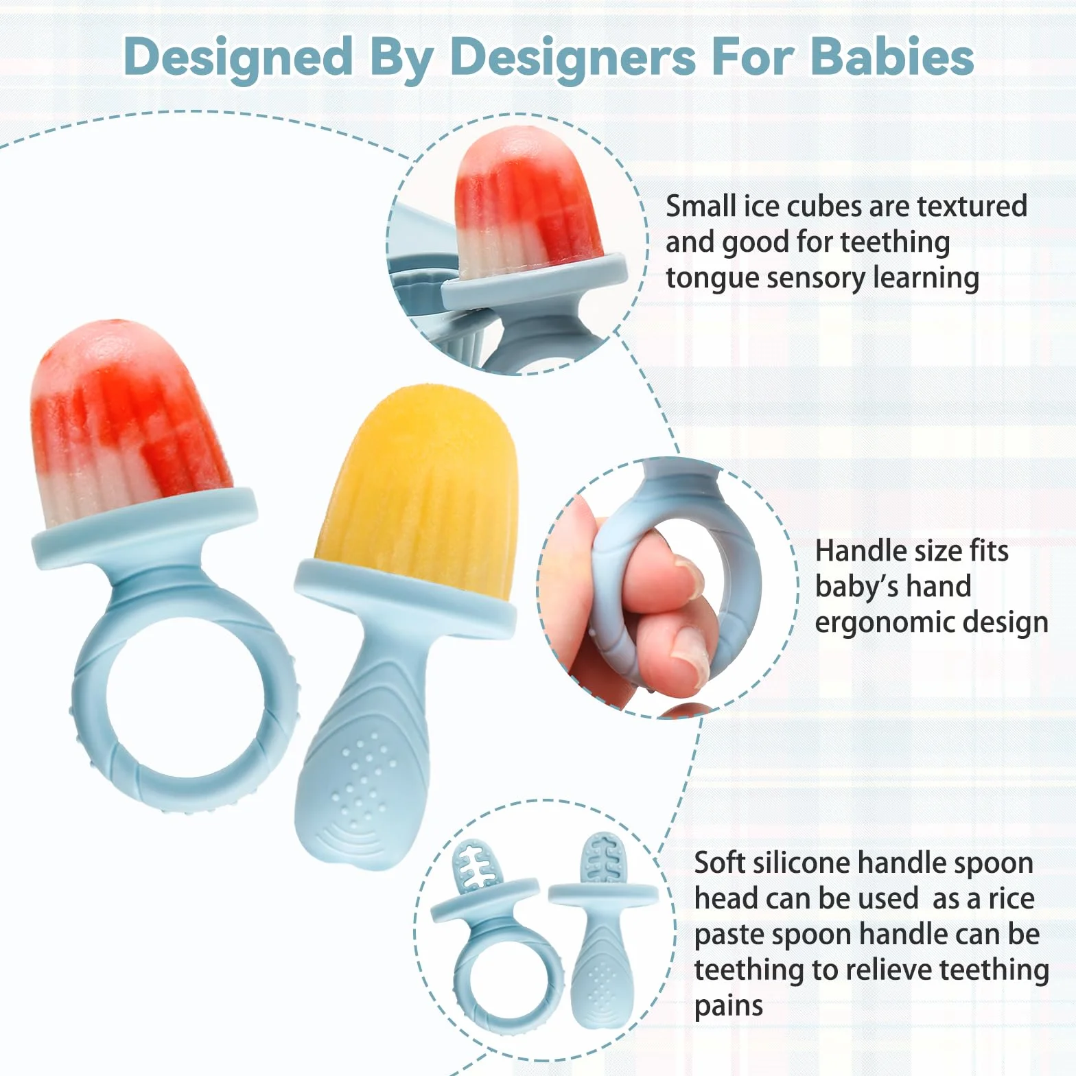 Mini Moule à Glace Bébé Réutilisable 6 Pochons Silicone Alimentaire Sans BPA Popsicle Enfant avec Bâtonnets Compatible Lave-vaisselle Bleu