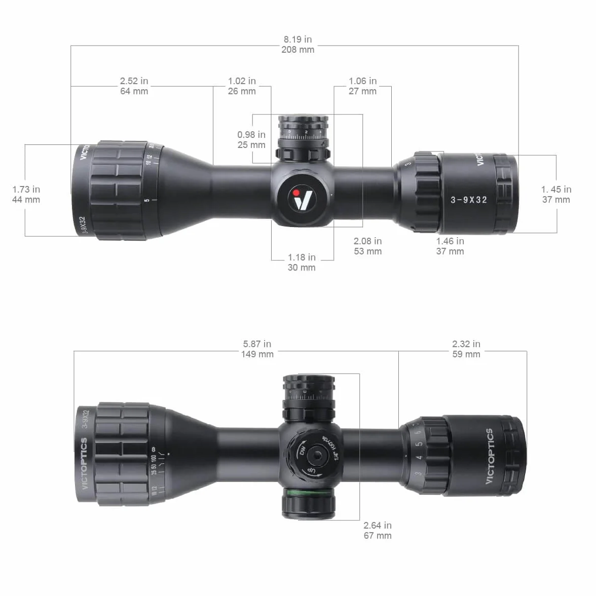 Vector VictOptics Cerato C3 Ultra Compact 3-9x32 SFP Mildot AO Gogle celownicze + darmowe pierścienie do okularów Weaver