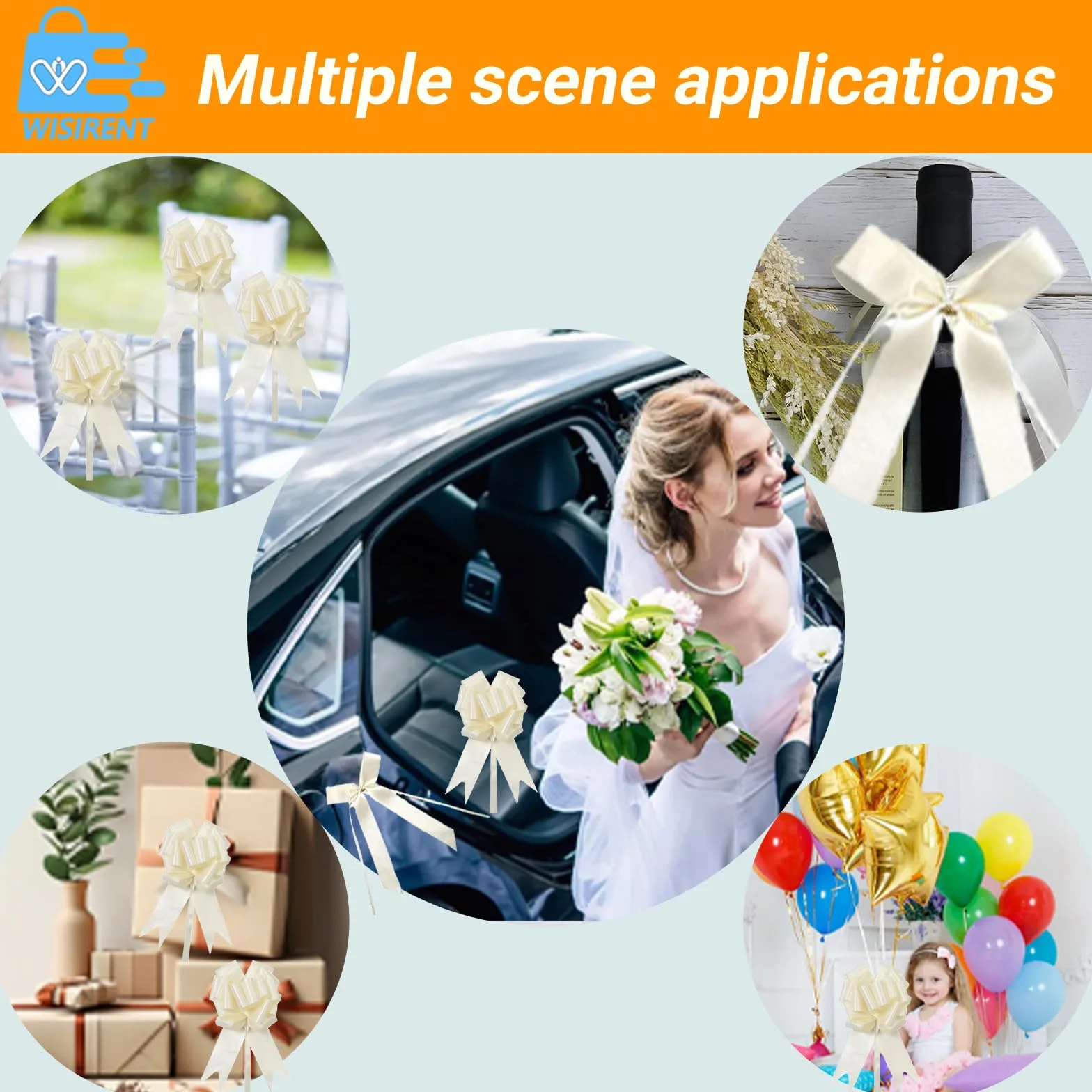 80 Pcs Decoration Voiture Mariage Beige Ruban Noeud