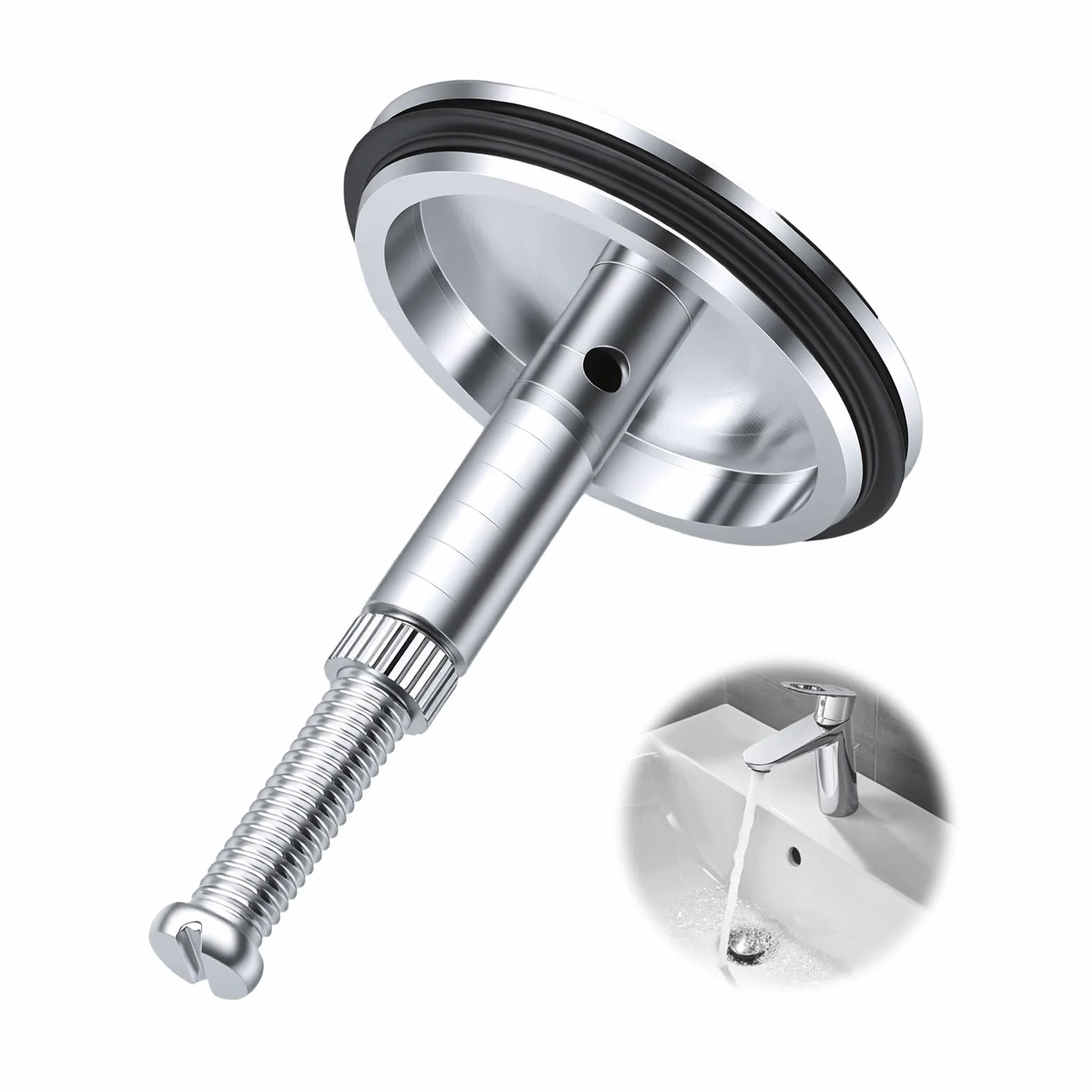 Bouchon Baignoire 43mm Double Joint d'Étanchéité Chromé Laiton pour Éviers Lavabos Standard Montage sans Outil Hauteur Réglable 45-70mm
