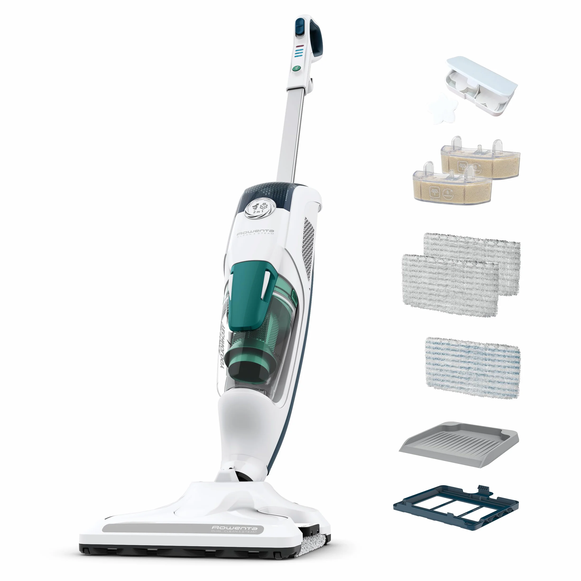 Rowenta Nettoyeur vapeur 2-en-1, Aspire et lave simultanément, Elimine 99,9 des bactéries, Pour tous les sols, Sans détergent, Diffuseur d’huiles essentielles, Clean et Steam Revolution RY7757WH