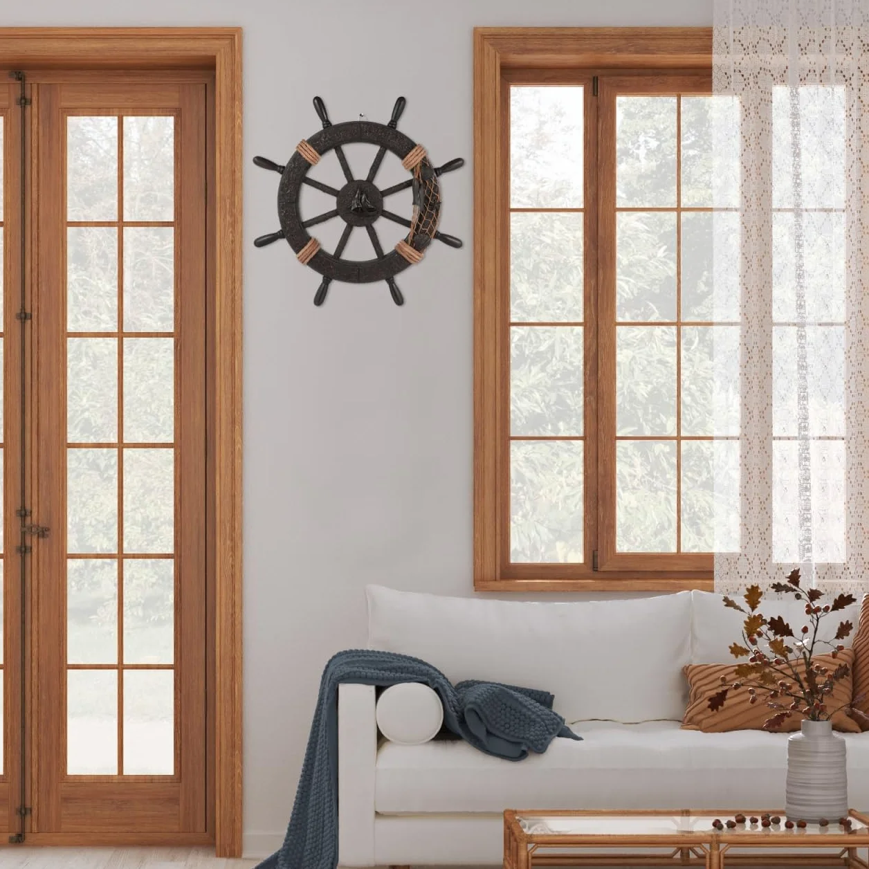 IMIKEYA Décoration Murale en Bois Forme Bateau Pirate - Volant Rustique - Ornement Nautique Suspendu Maison Bureau