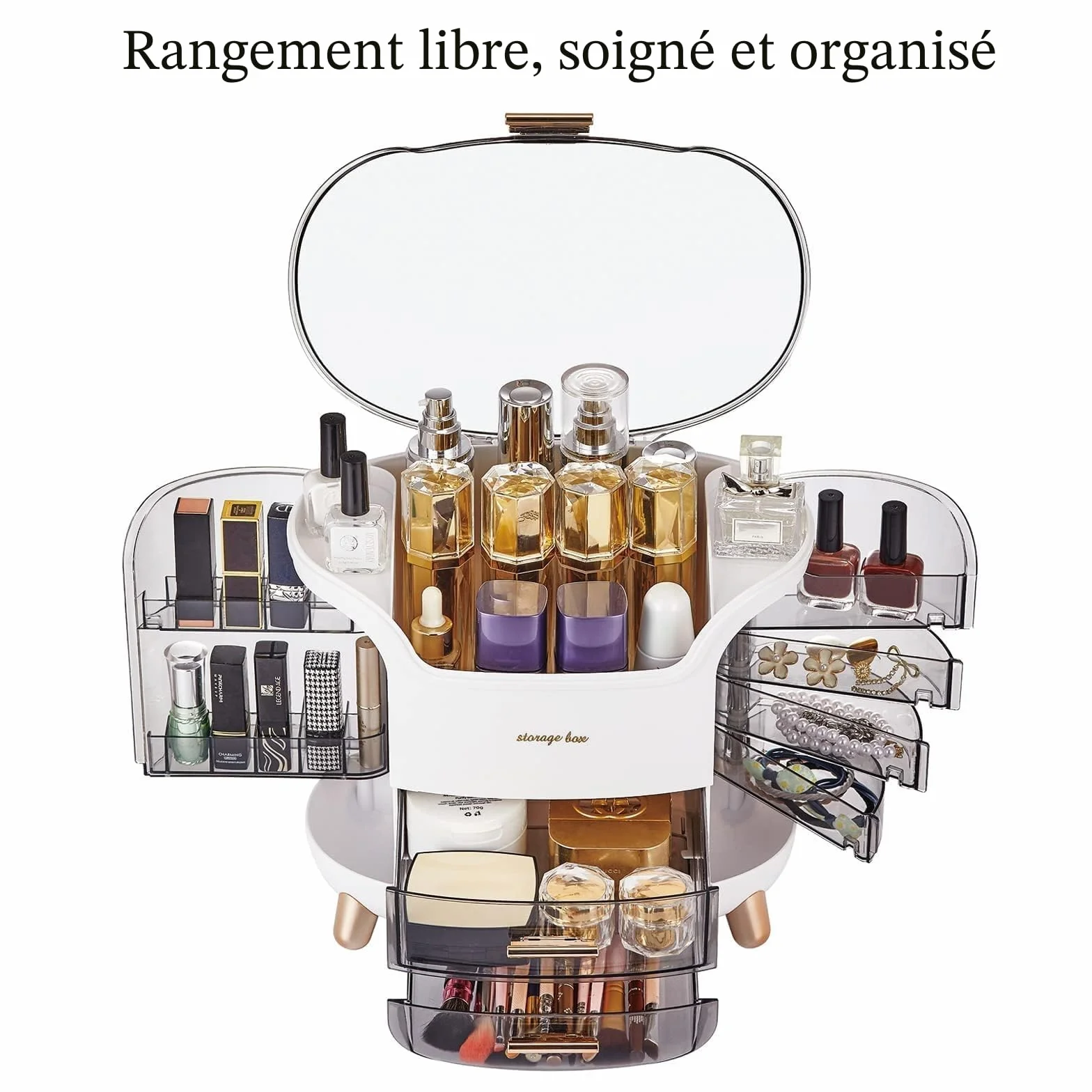 Rangement Maquillage Organisateur Boite de Rangement Skincare Couvercle Maquillage Transparente Makeup Organizer avec Tiroir Grande Capacité Anti Poussiere