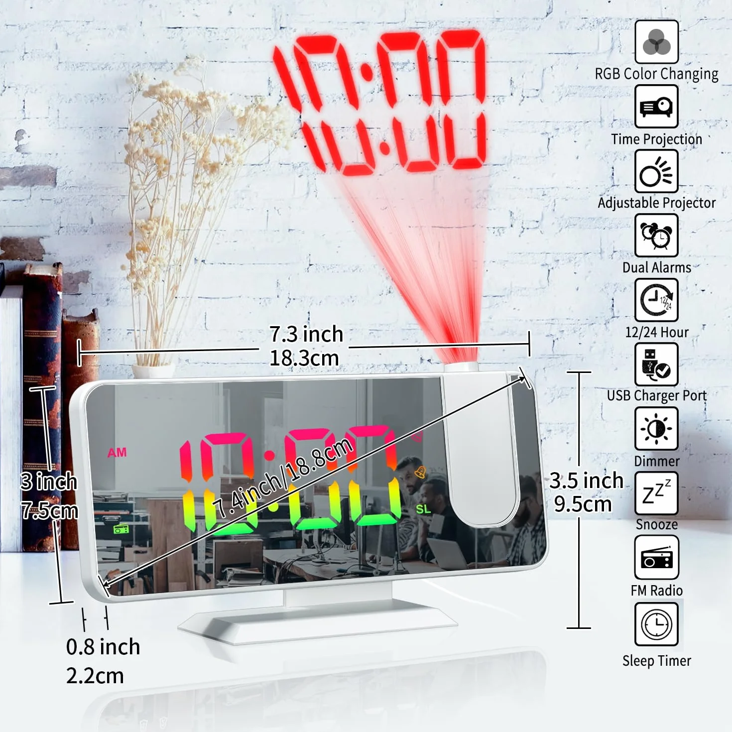 Réveil avec Projection Numérique RGB Horloge Colorée pour Chambre